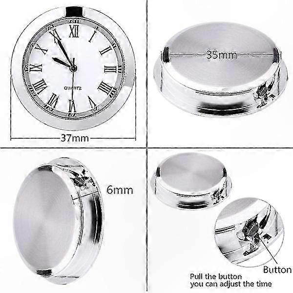 Silver Quartz Clock Insert with Roman Numerals, 1-1/2 Inch Diameter
