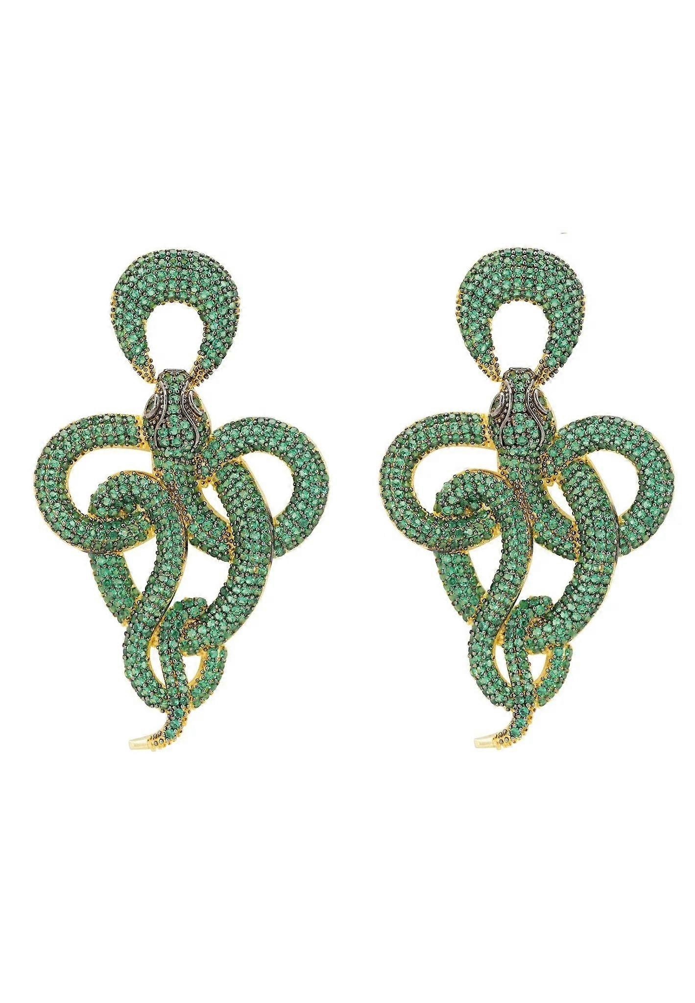 Latelita Women's 925 Sterling Silver Viper Snake Drop Earrings with Emerald Zircons - 5.5 cm L x 3.2 cm W