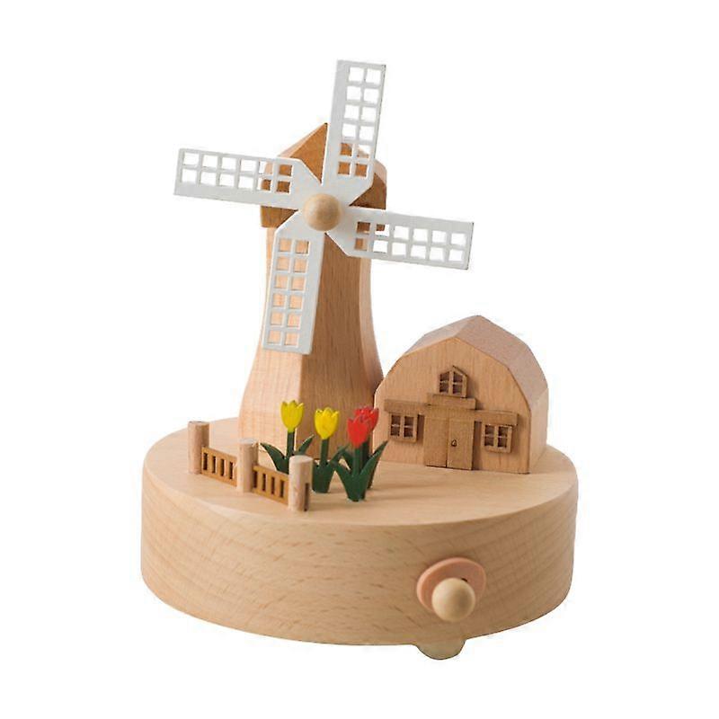 Windmill round base wooden music box