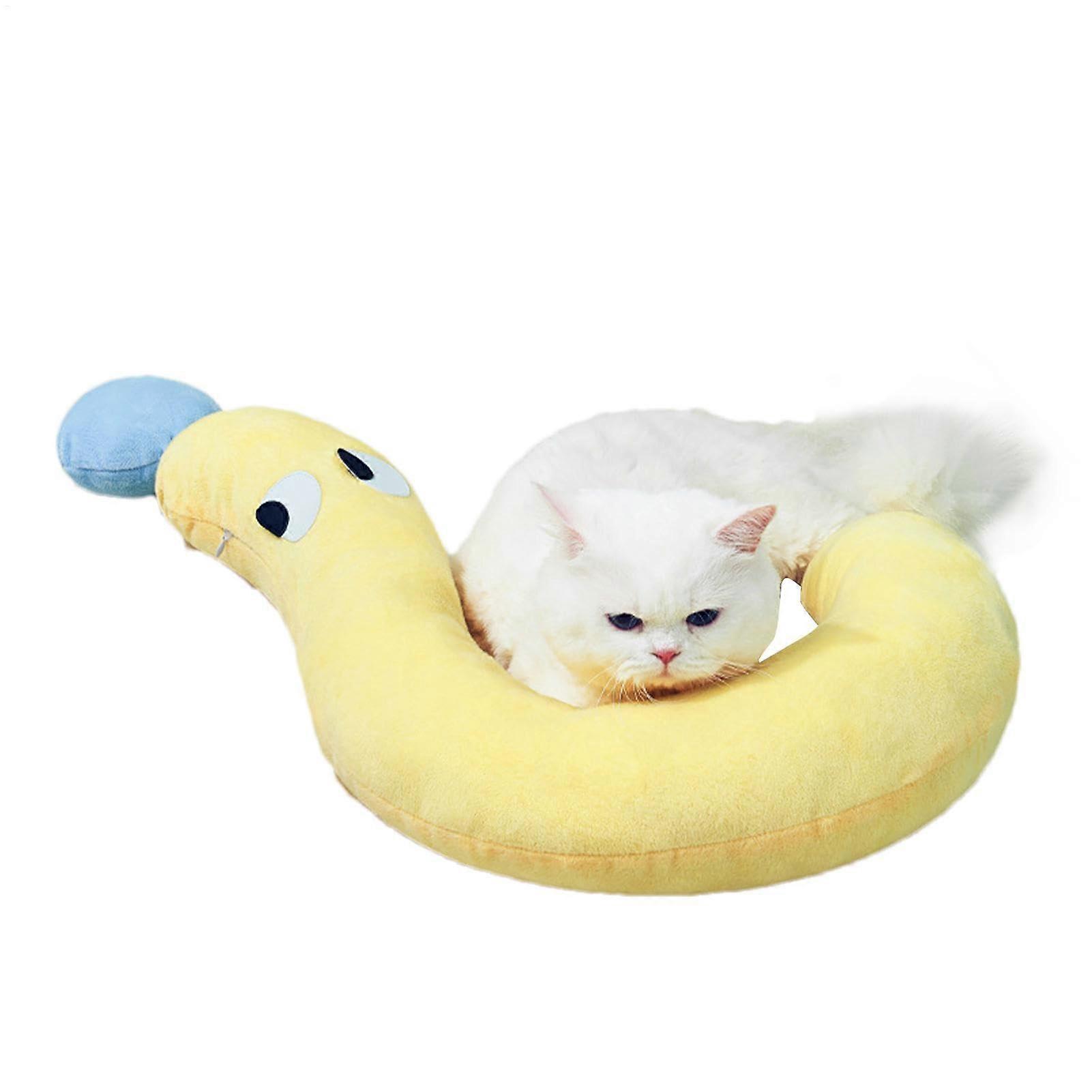 Cat Neck Pillow Plush Travel Neck Support U Shaped Pet Headrest Adjustable Kitten Neck Cushion Via Yellow