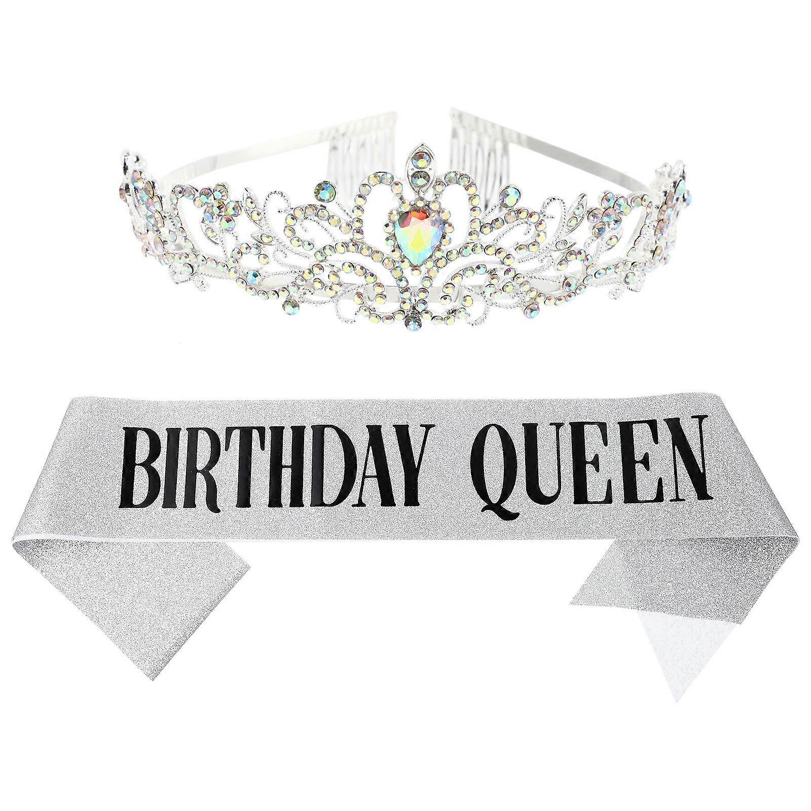 Silver Birthday Crown and Sash for Decorative Etiquette 2Sets