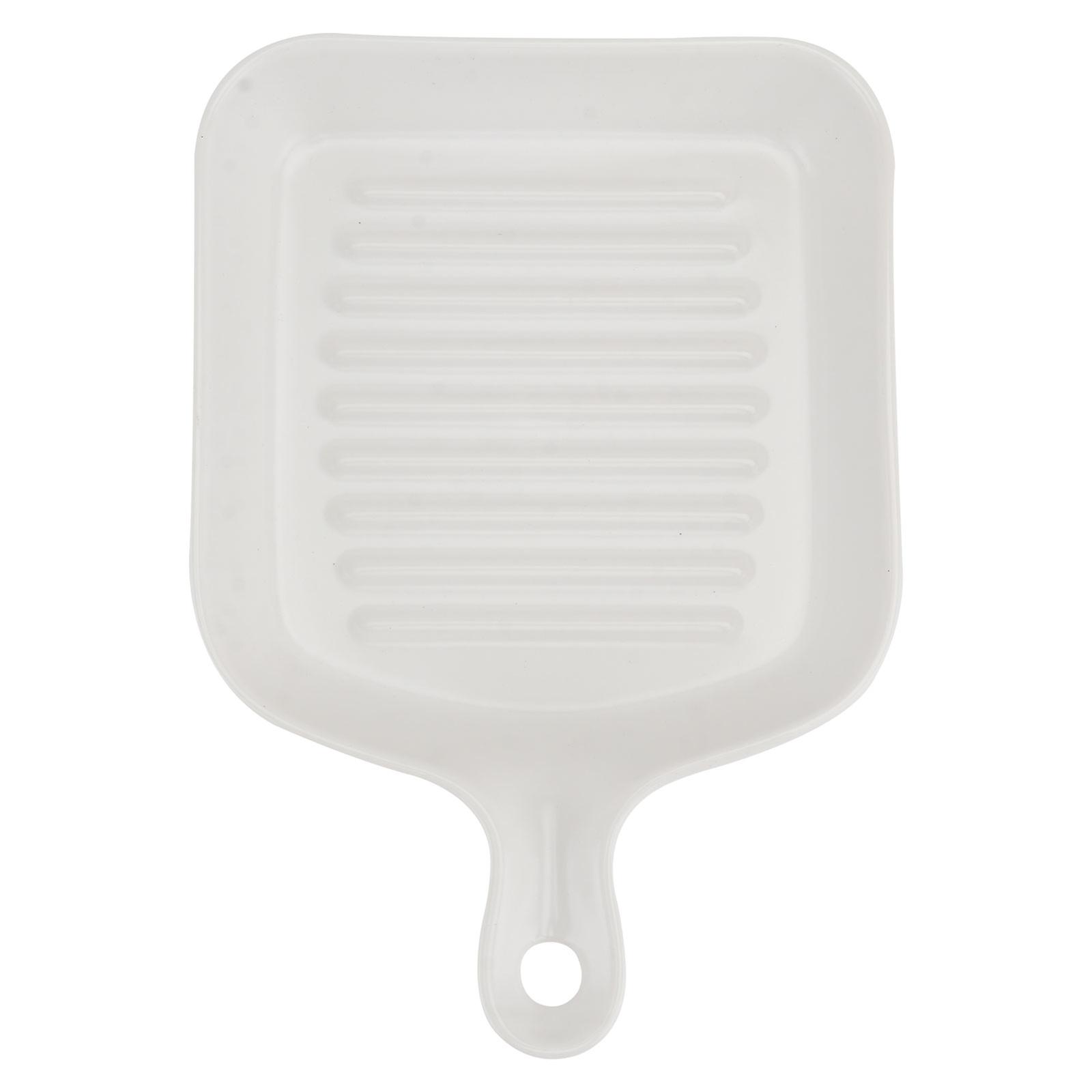 Square Grill Plate for Microwave Use with Handle White Dish