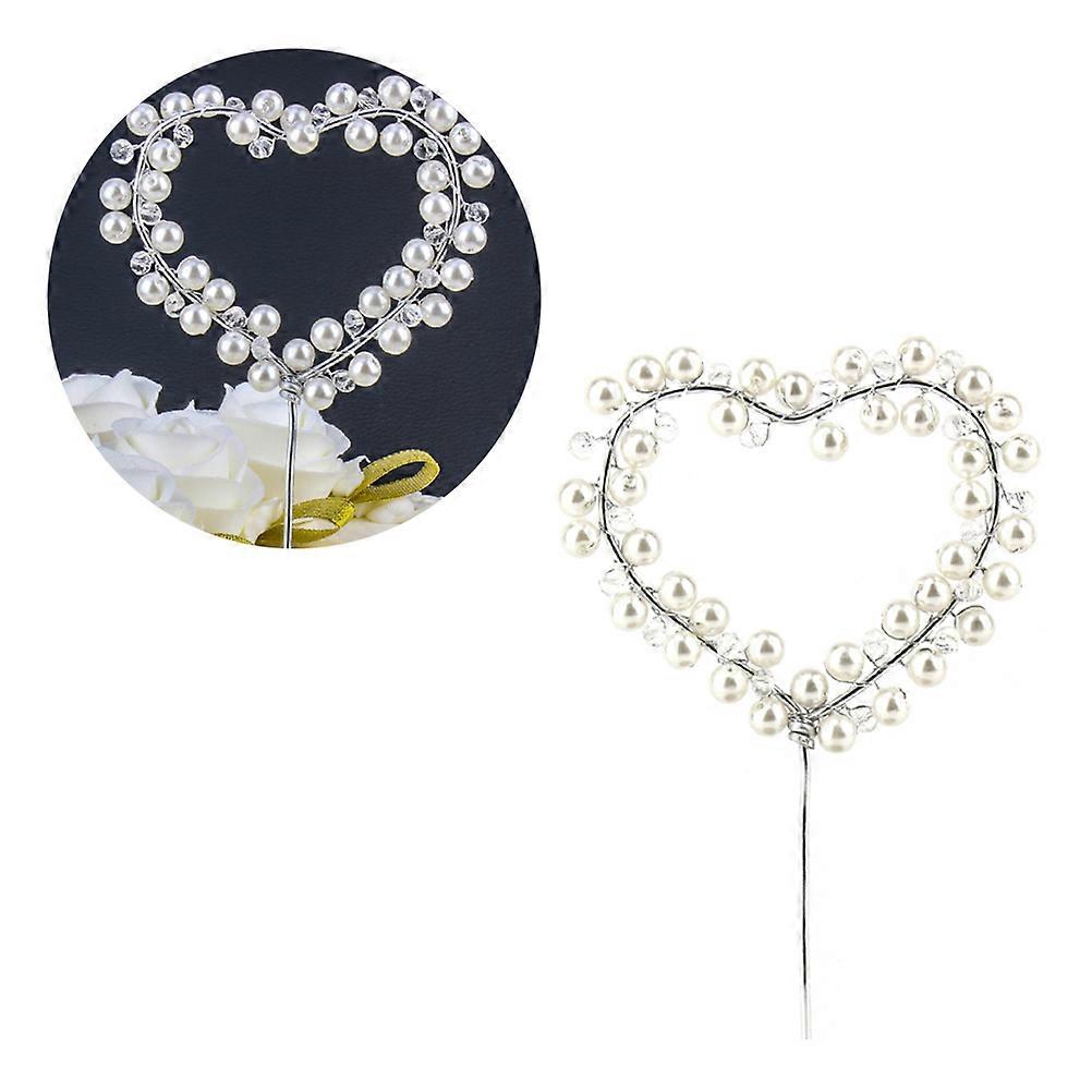 Heart Shape Pearl Cake Topper Iron Art for Cake Decor Use Silver