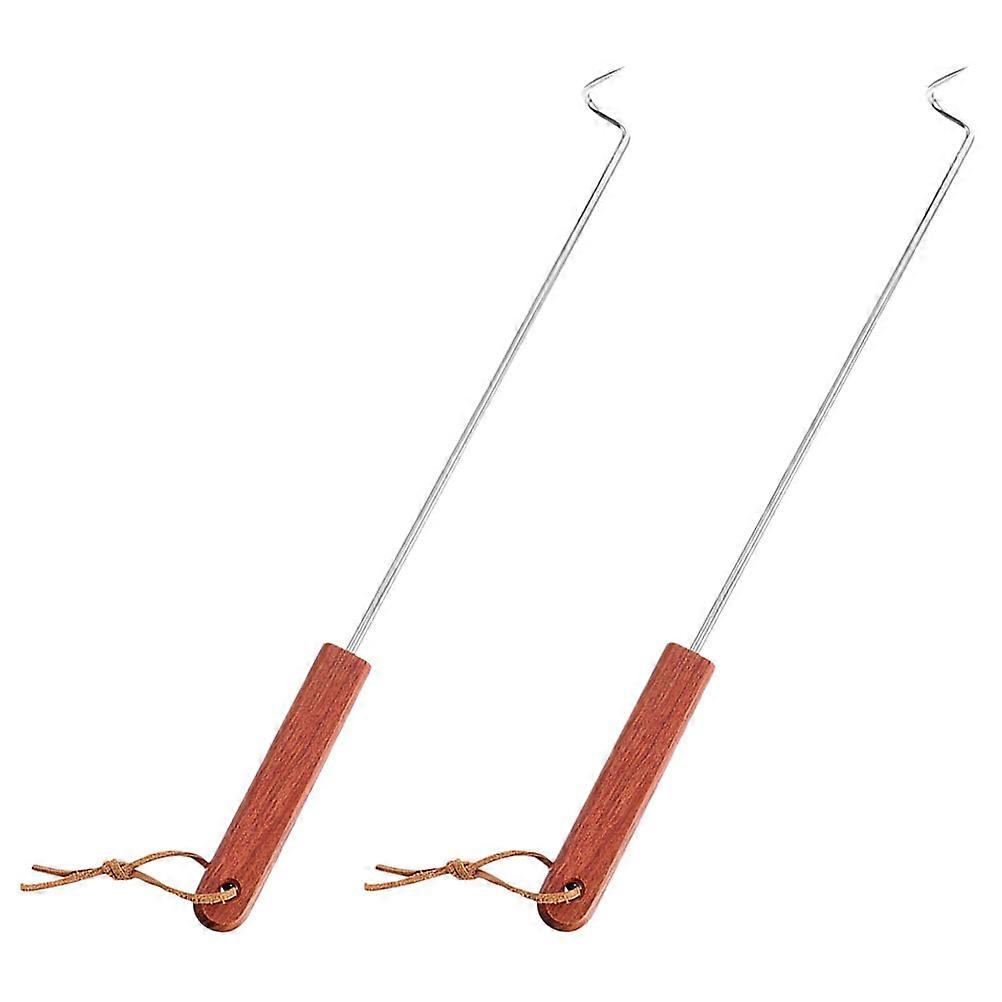 Stainless Steel Meat Turning Hook Meat Fork Multi Color Handle for Outdoor Enthusiasts 2Pcs