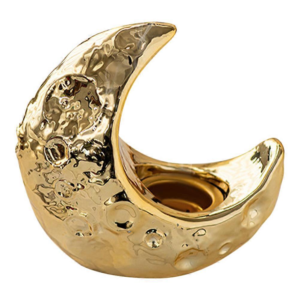 Ceramic Golden Incense Burner Moon Shape for Aromatherapy 2Pcs Home Use