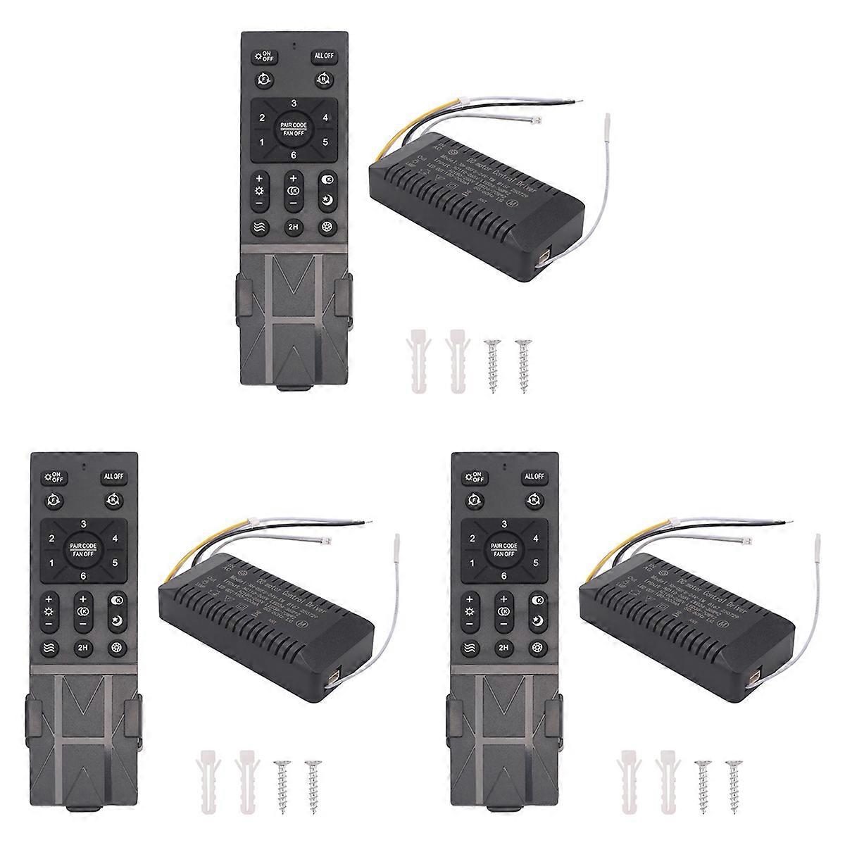 3X Ceiling Fan Remote Control Kit with 6 Speed Settings, Replacement Ceiling Fan Remote, Dimming Con