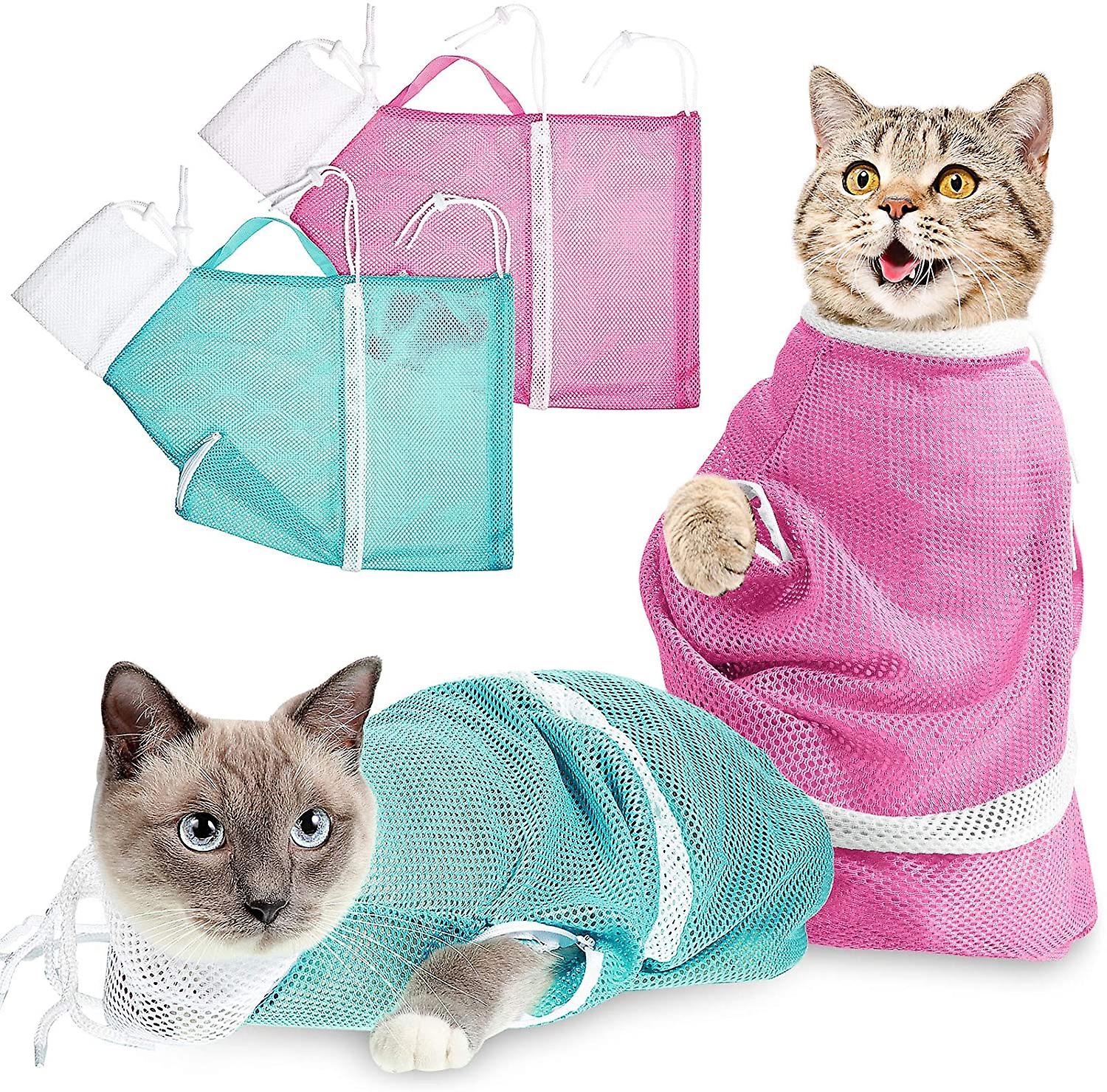 2 Pcs Cat Bath Bag Cat Shower Net Bag Adjustable Multifunctional Anti-Bite Anti-Scratch Restraint