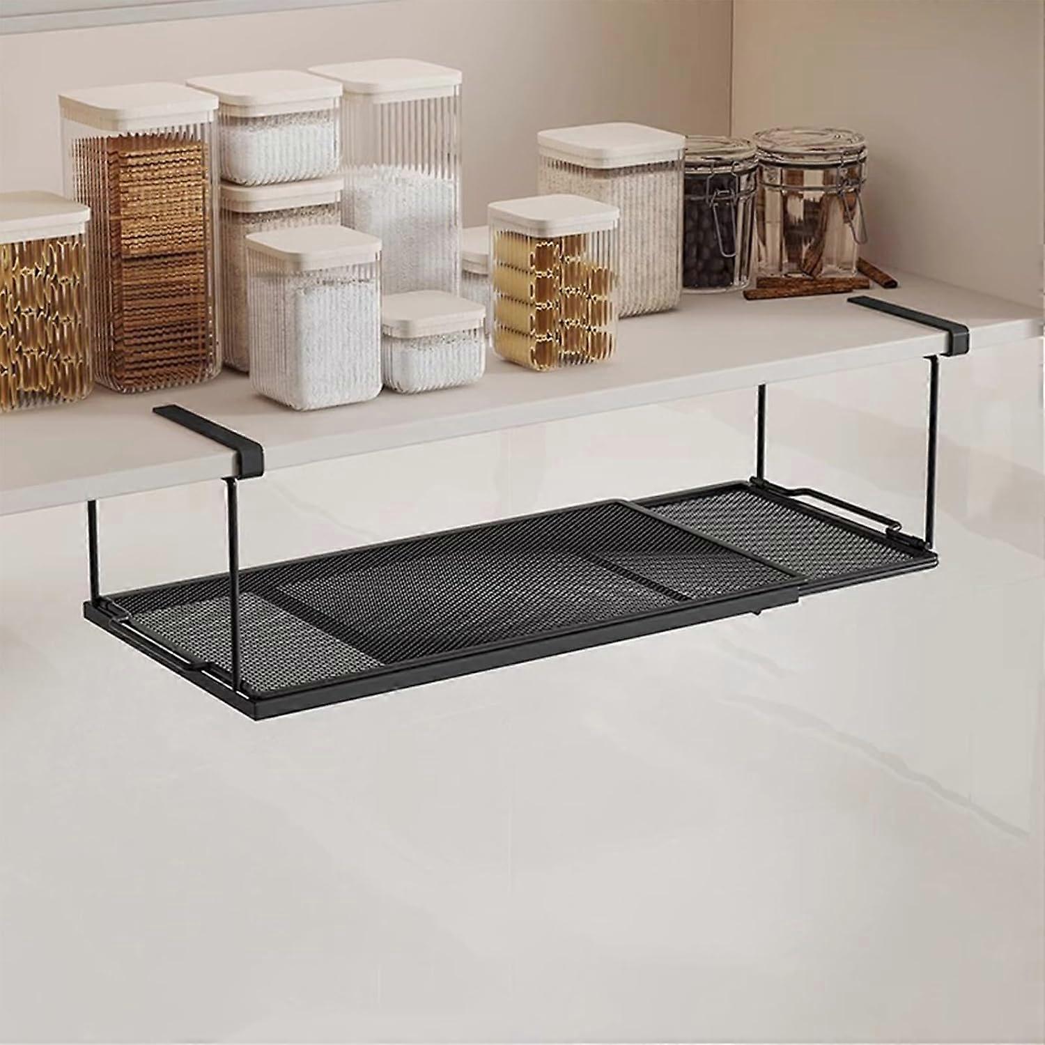 Storage Basket Under Bookshelf, Metal Hanging Storage Basket, Adjustable Cabinet Shelf PullOut Design For Kitchen And Office