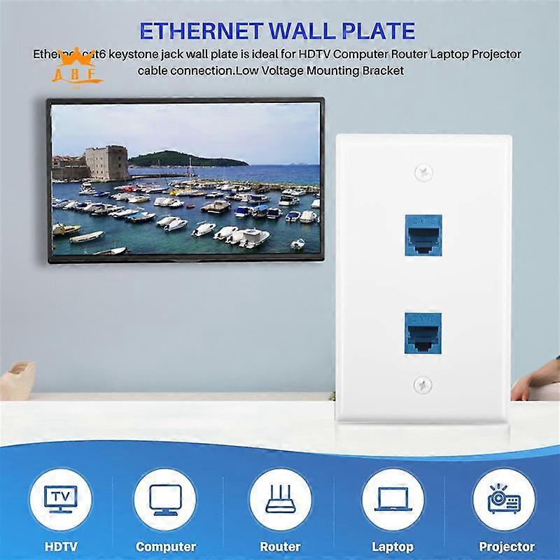 A08E-Ethernet Wall Plate With Low Voltage Mounting Bracket,Single Gang 2 Port Cat6 Keystone Ethernet Cable Wall Outlet