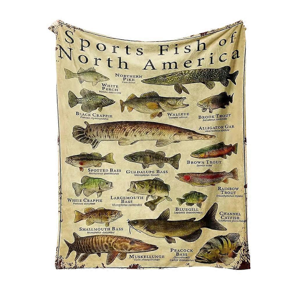 Fishing Blanket For Men Fish Pattern Design Soft Flannel All Season Lightweight For Outdoor Camping Sofa Machine Washable Multiple Sizes