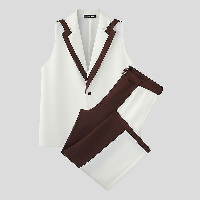 INCERUN 2PCS Men Sleeveless Patchwork Stitching Waistcoat and Long Pants Outfits Sets