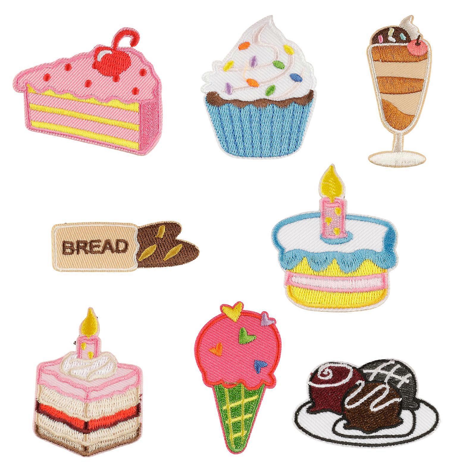 8 Pcs Bread Sew On/Iron On Patches Cake Embroidered Patches Ice Cream Sewing Patches Applique for Backpacks Decorations Multicolor