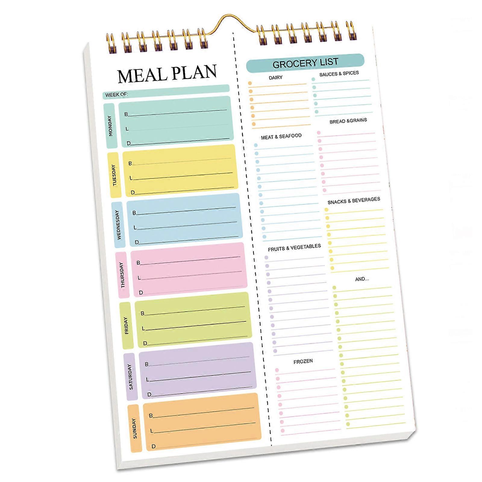 Reusable Meal Preparation Journal Notebook With Tear Off Pages And Metal Spirals Binding For Weekly Food Management Multicolor