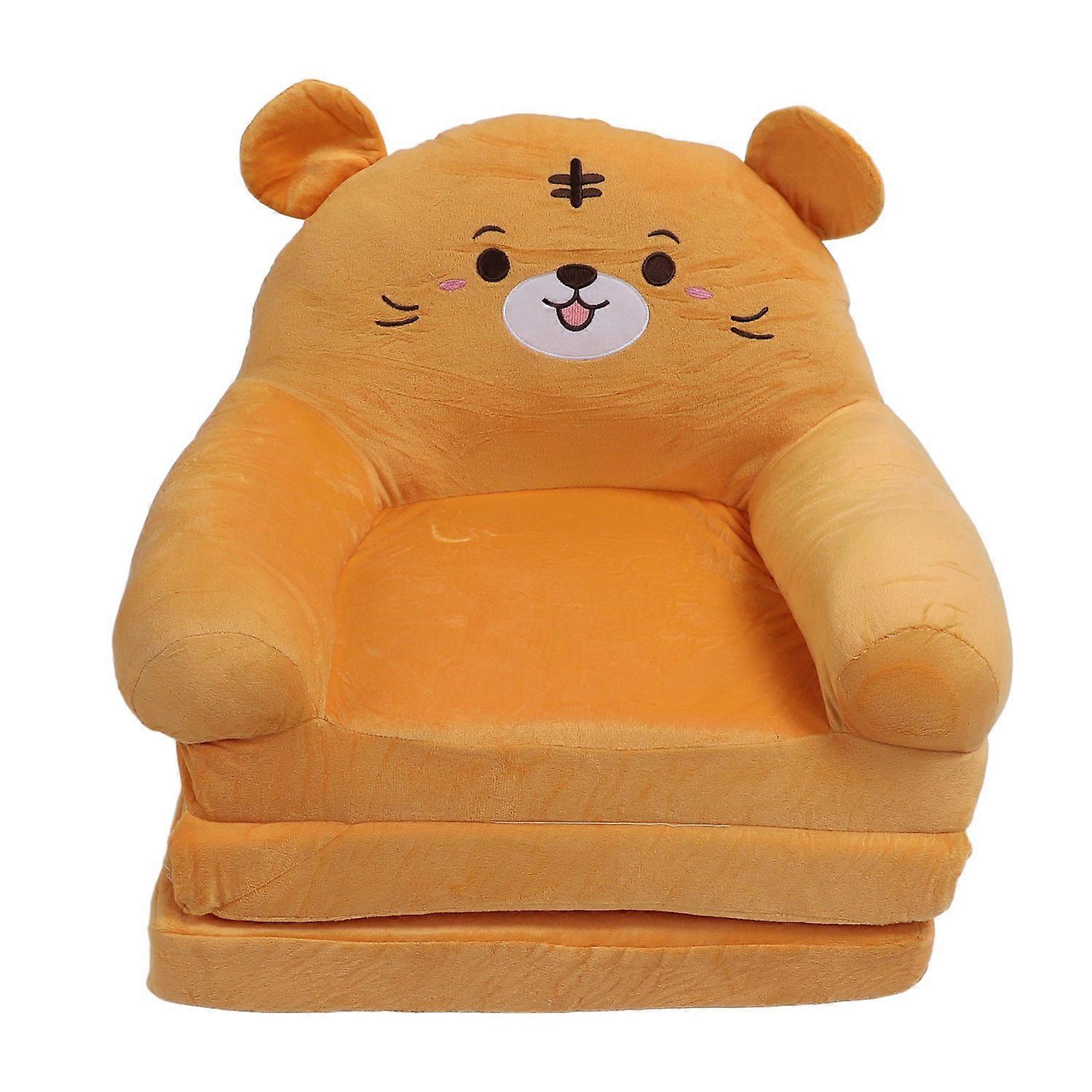 Kids Folding Sofa Plush Fabric Sponge Cartoon Pattern Toddler Flip Open Couch for Rest Reading Three