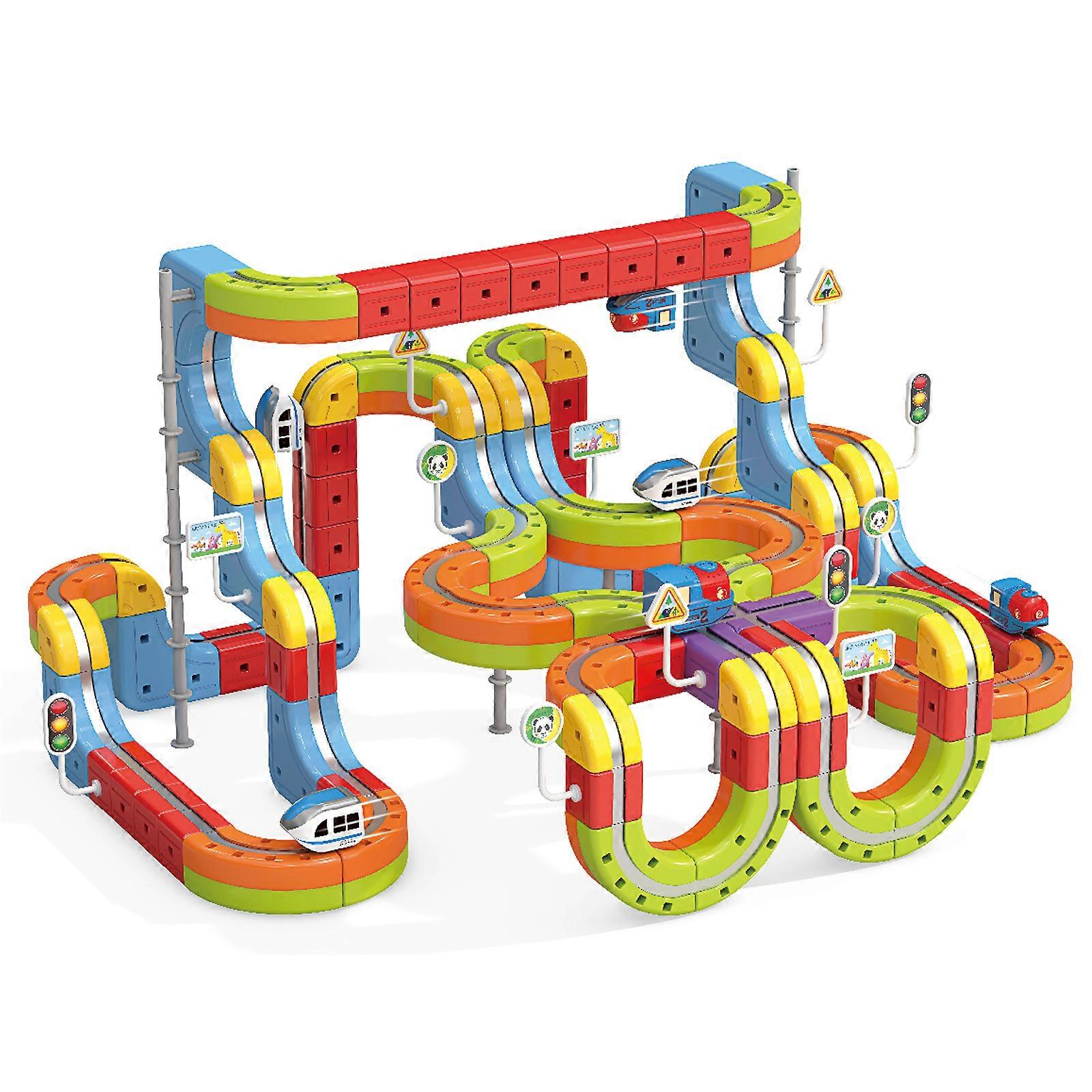 Expandable 3D Track System Dynamic Magnetic Train Set Great for Encouraging Cooperative Play Among Friend Present Multicolor