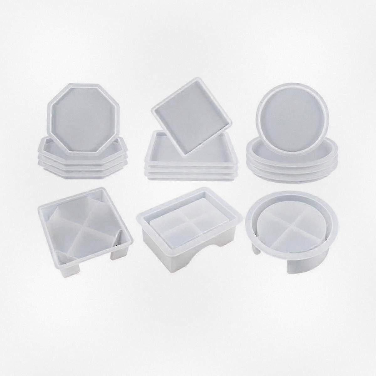 15 Pcs Silicone Coaster Molds for DIY Craft, Round Square Octagon Shape Resin Casting Trays with Holder