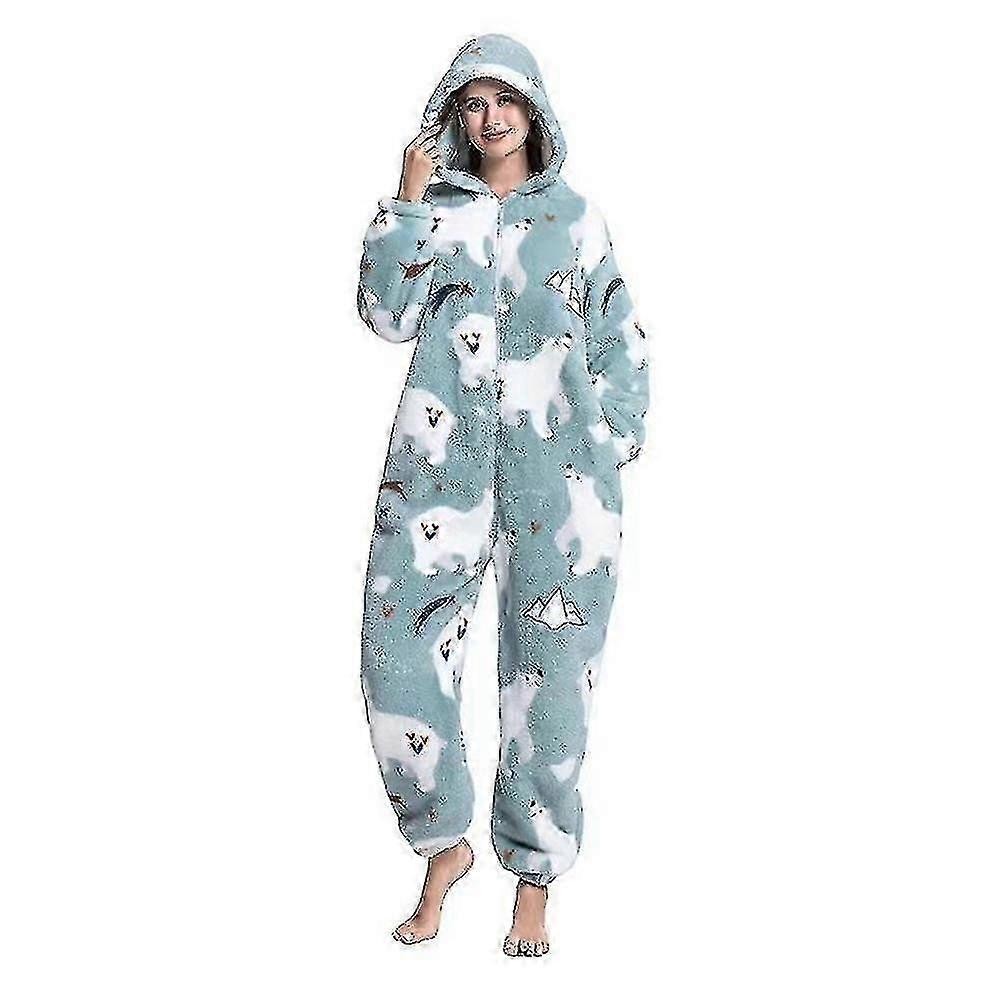 Dam Pyjamas Djurtryckt Ett stycke Huva Romper Nattkläder Varma Nattkläder Jumpsuit Loungewear-ZZY