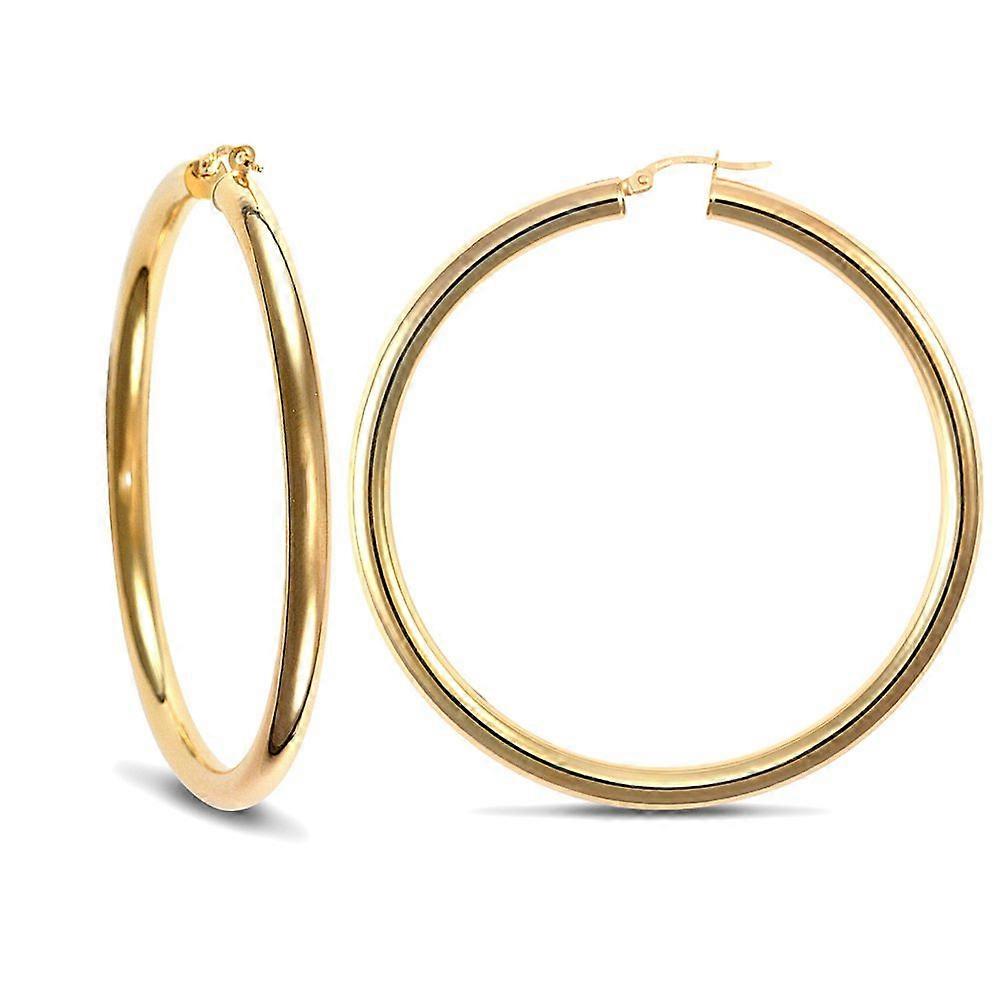 Jewelco London Ladies 9ct Yellow Gold Polished 4mm Hoop Earrings 57mm