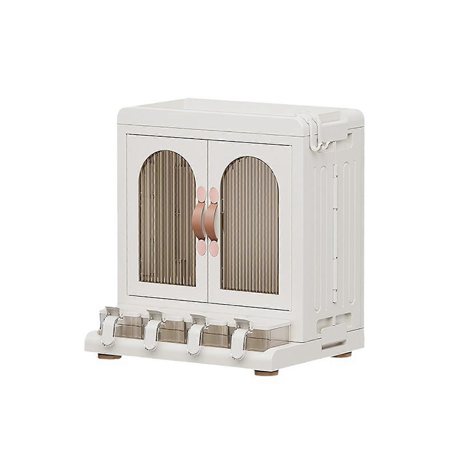 Foldable Spice Storage Cabinet with PushType Boxes and Dustproof Kitchen Countertop Organizer (White)