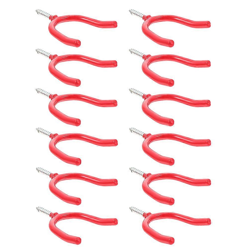 Multi-Use Garage Hooks Wall Mount Tool Hooks for Home 12Pcs Red Steel Vinyl