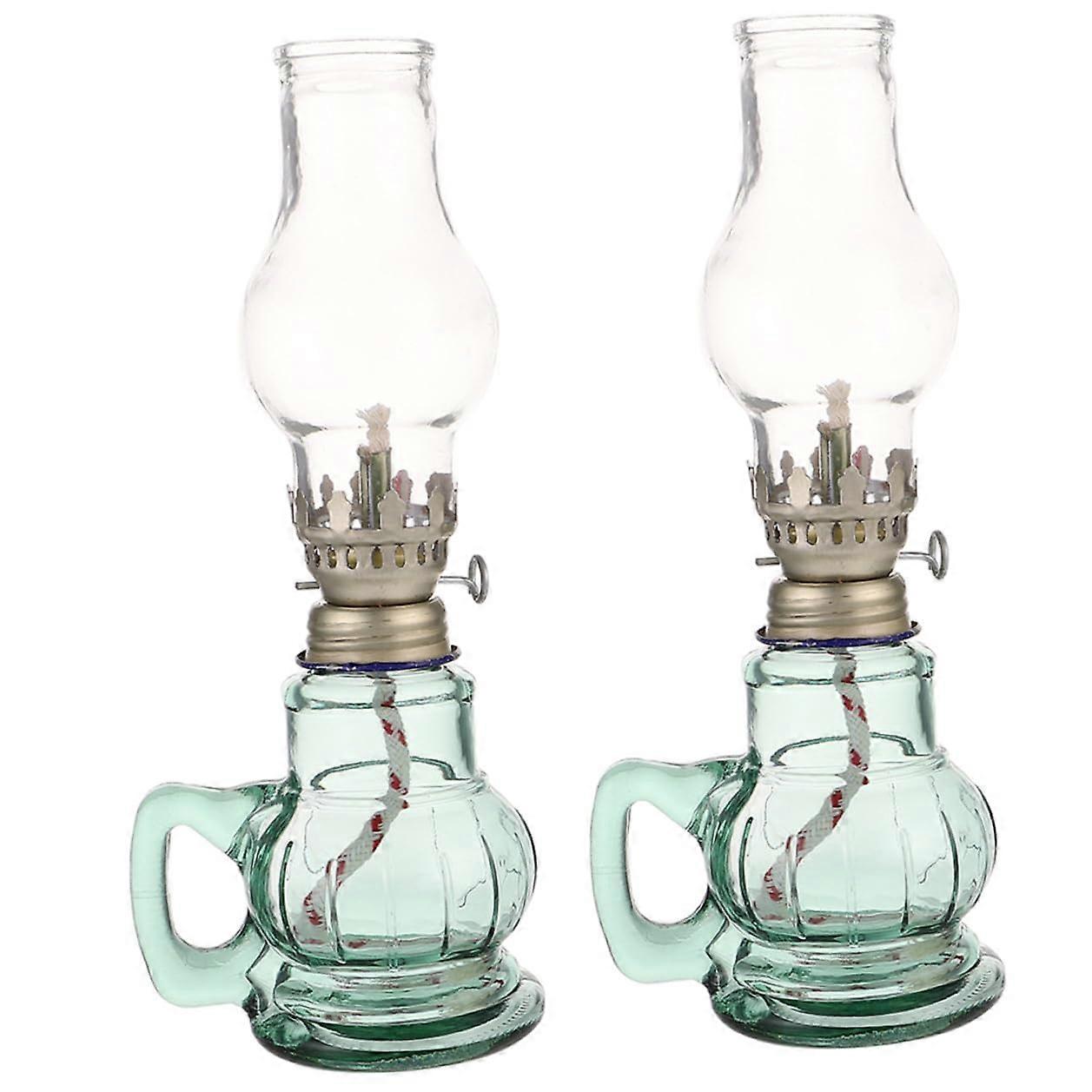 2pcs Vintage Kerosene Lamp Burners with Windproof Glass Shade for Home Decor and Emergency Lighting