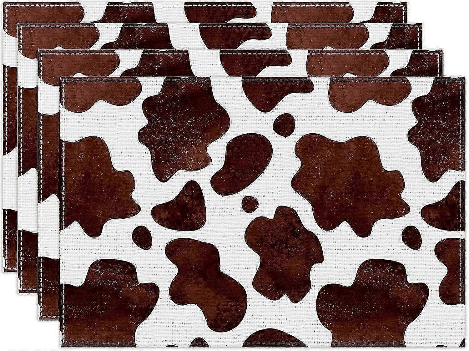 Linen Cow Print Placemats for Dining Table Set of 4 25-26