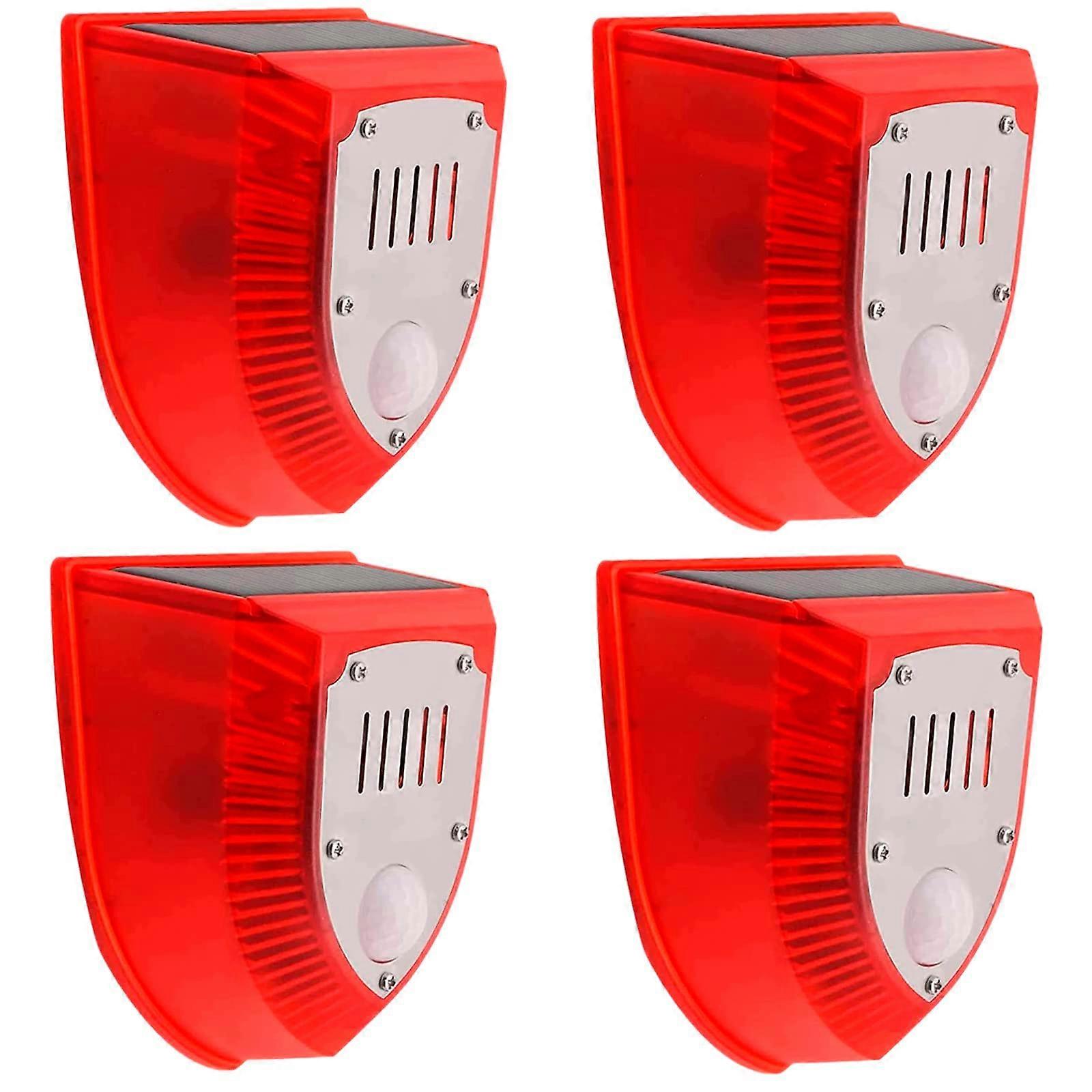 Solar Security Light Alarm 4 Pack Waterproof PIR Motion Sensor 6 LED Light 129dB Gunshot Barking Warning Red Outdoor