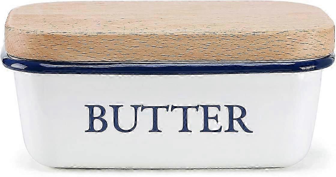 Multifunctional enamel butter dish with white lid
