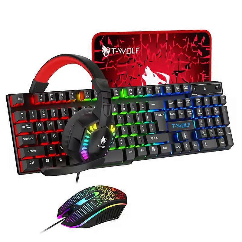 NEW USB Keyboard And Mouse Gaming Headset Combos 4 In 1 English Gaming Wired Keyboard Mouse Set With Mouse Pad and Headphones