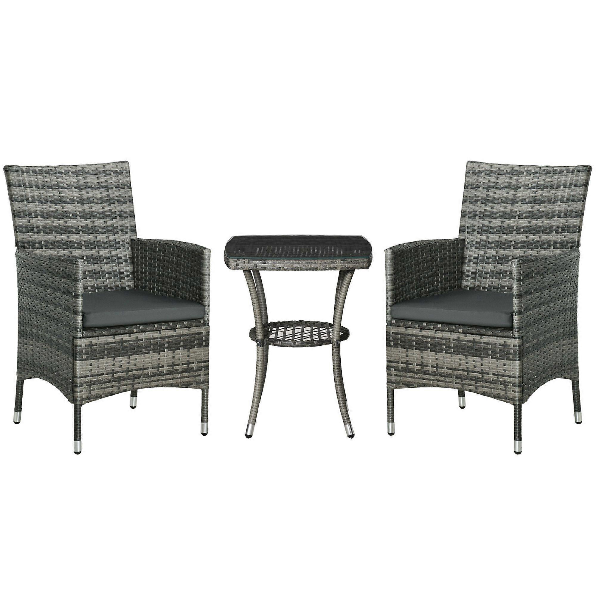 3 Piece Rattan Bistro Set with Cushions