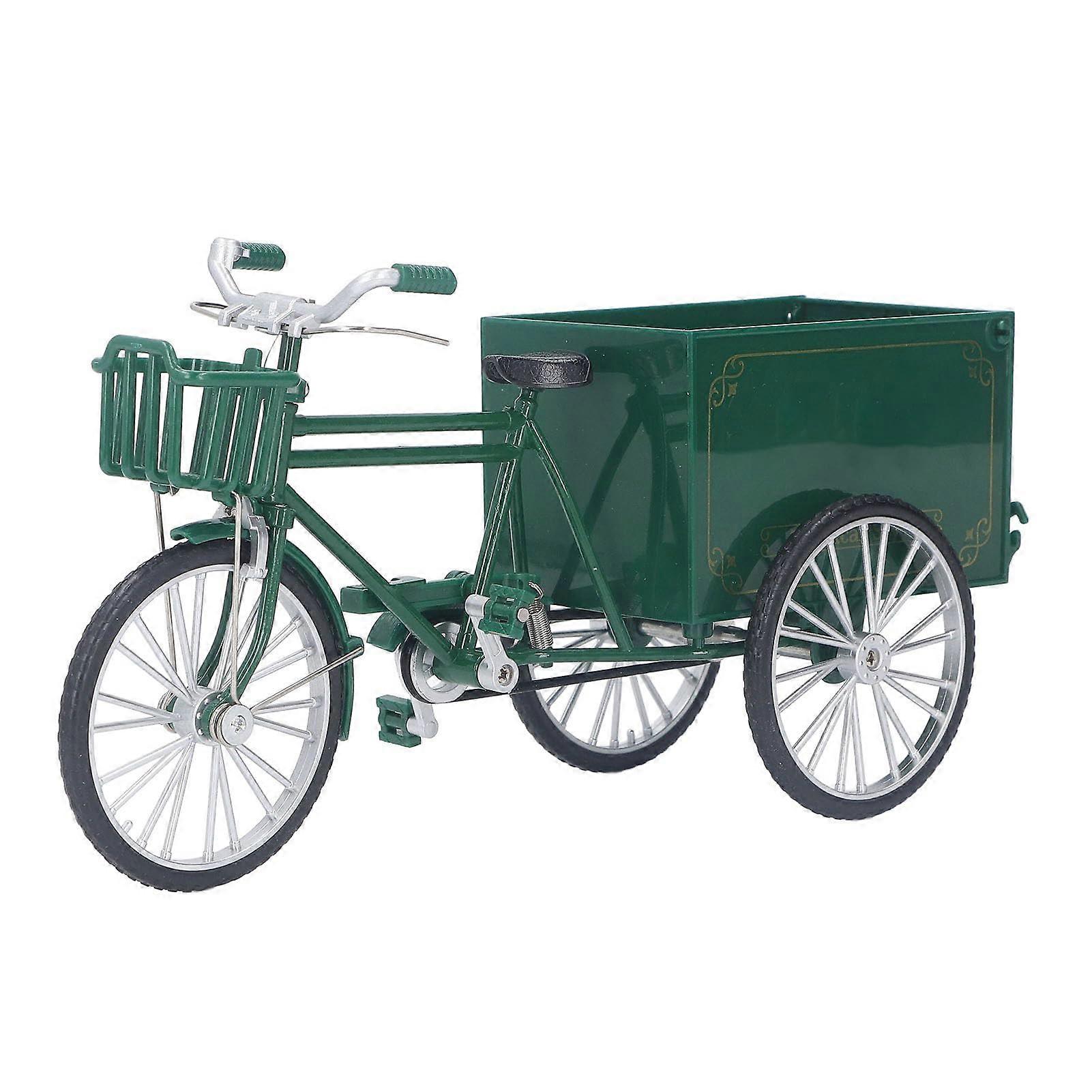 Vintage Tricycle Model with Realistic Alloy Detailing, Handmade Retro Collectible Decor for Home Office Display (Green)
