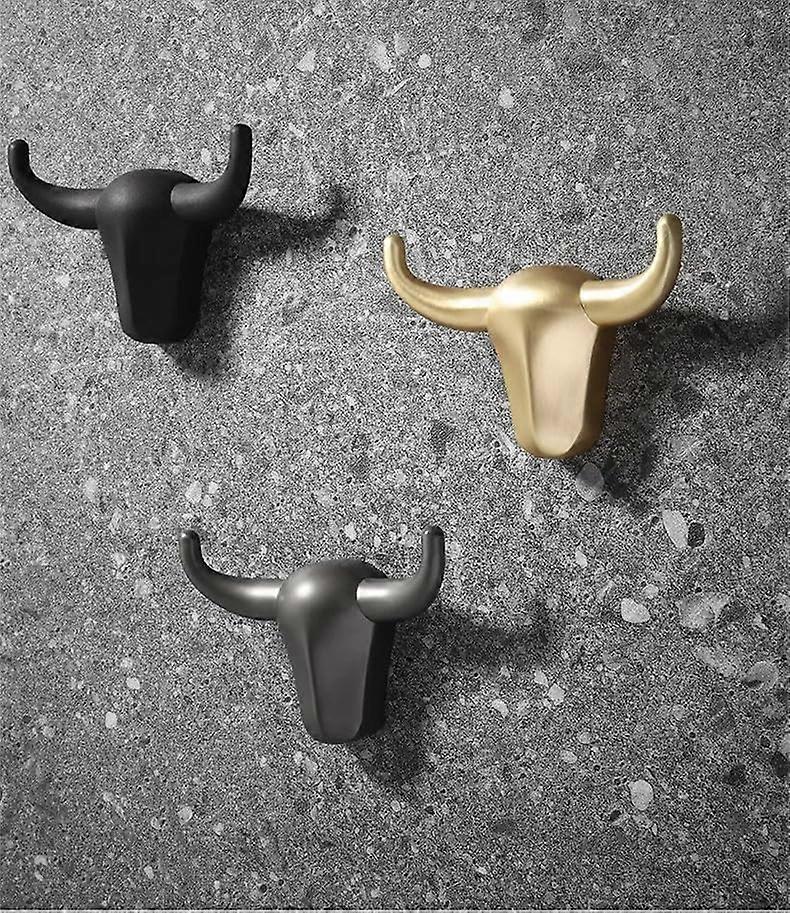 Modern Zinc Alloy Ox Head Wall Hook Heavy Duty Coat and Hat Hanger Black Decorative Design