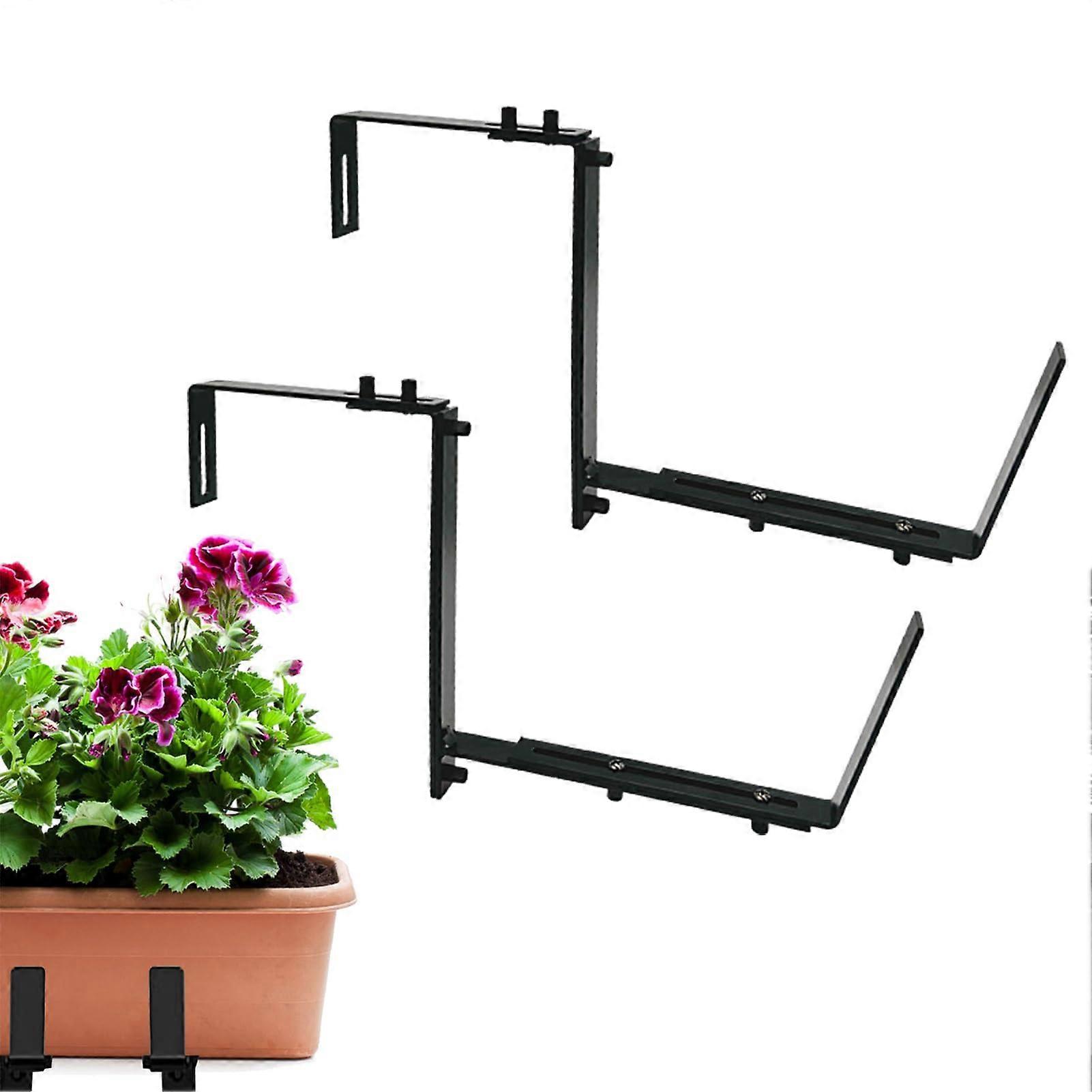 Window Box Brackets 2PCS Adjustable Metal Railing Planter Holders Heavy Duty Weatherproof Black