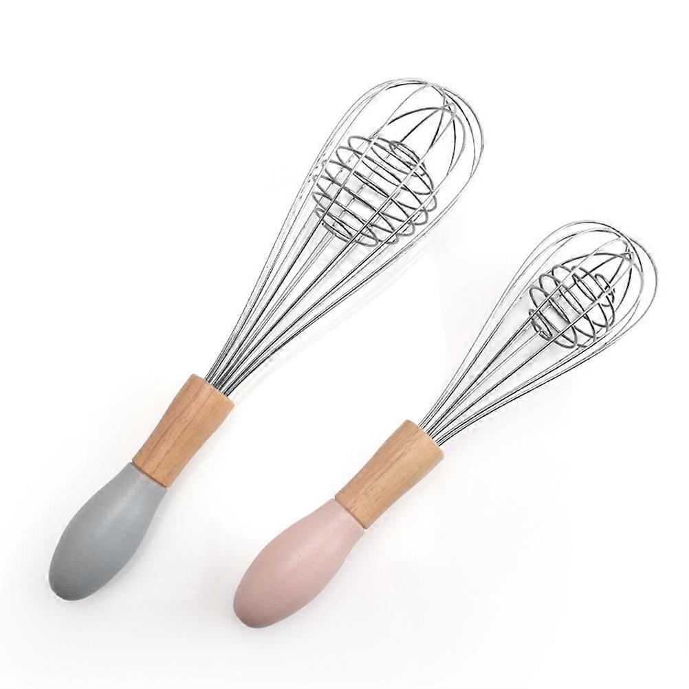 Kitchen Tools Wood Handle Eggbeater Hand Whisk for Mixing 2Pcs