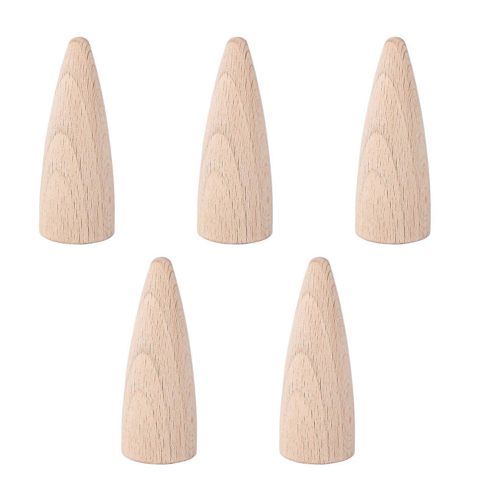 Hand-Painted Solid Wood Cone Toy for Children DIY Crafts 5Pcs Set