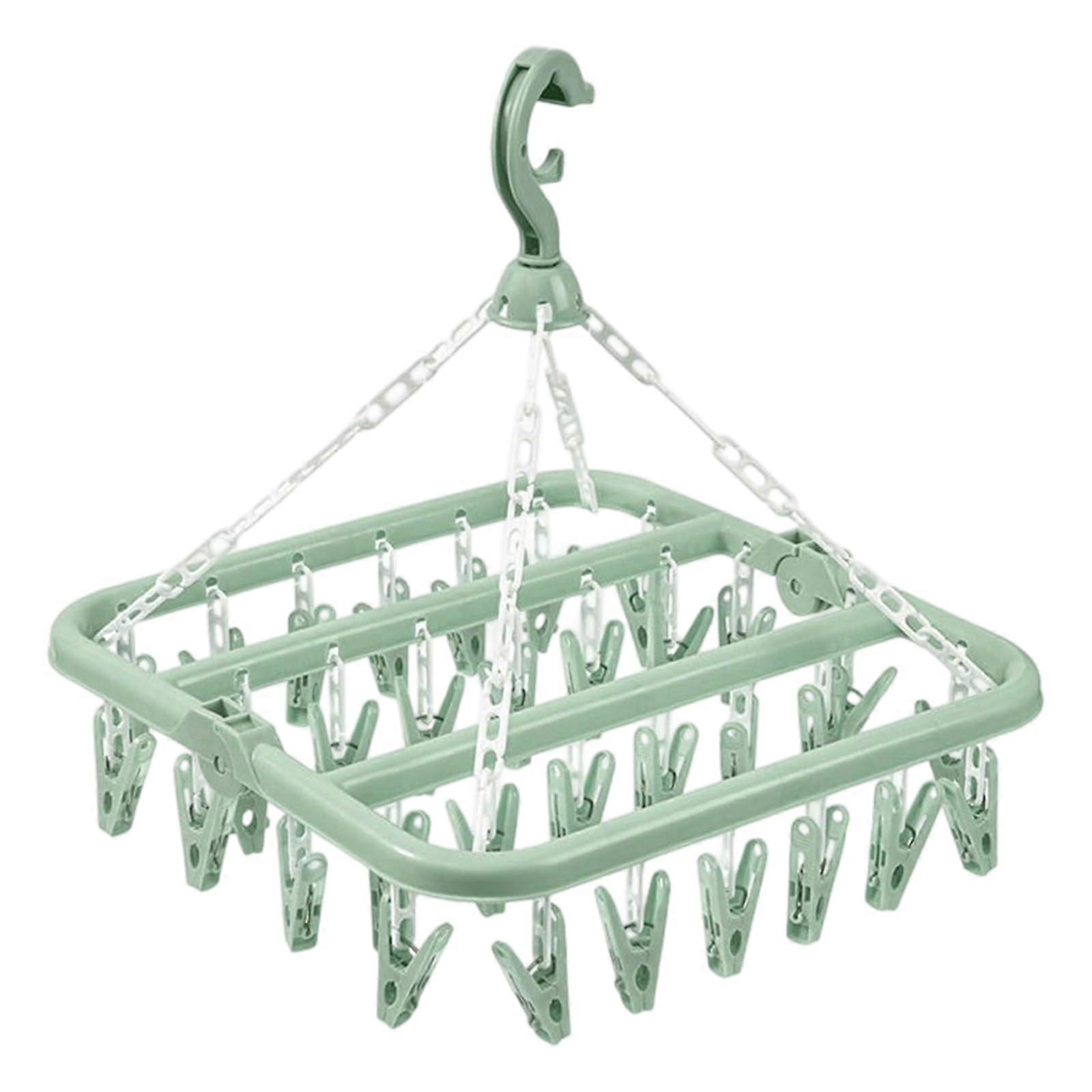 Foldable 32 Clip Clothes Drying Rack with Windproof Non Slip Clips for Small Spaces Large Capacity Blue