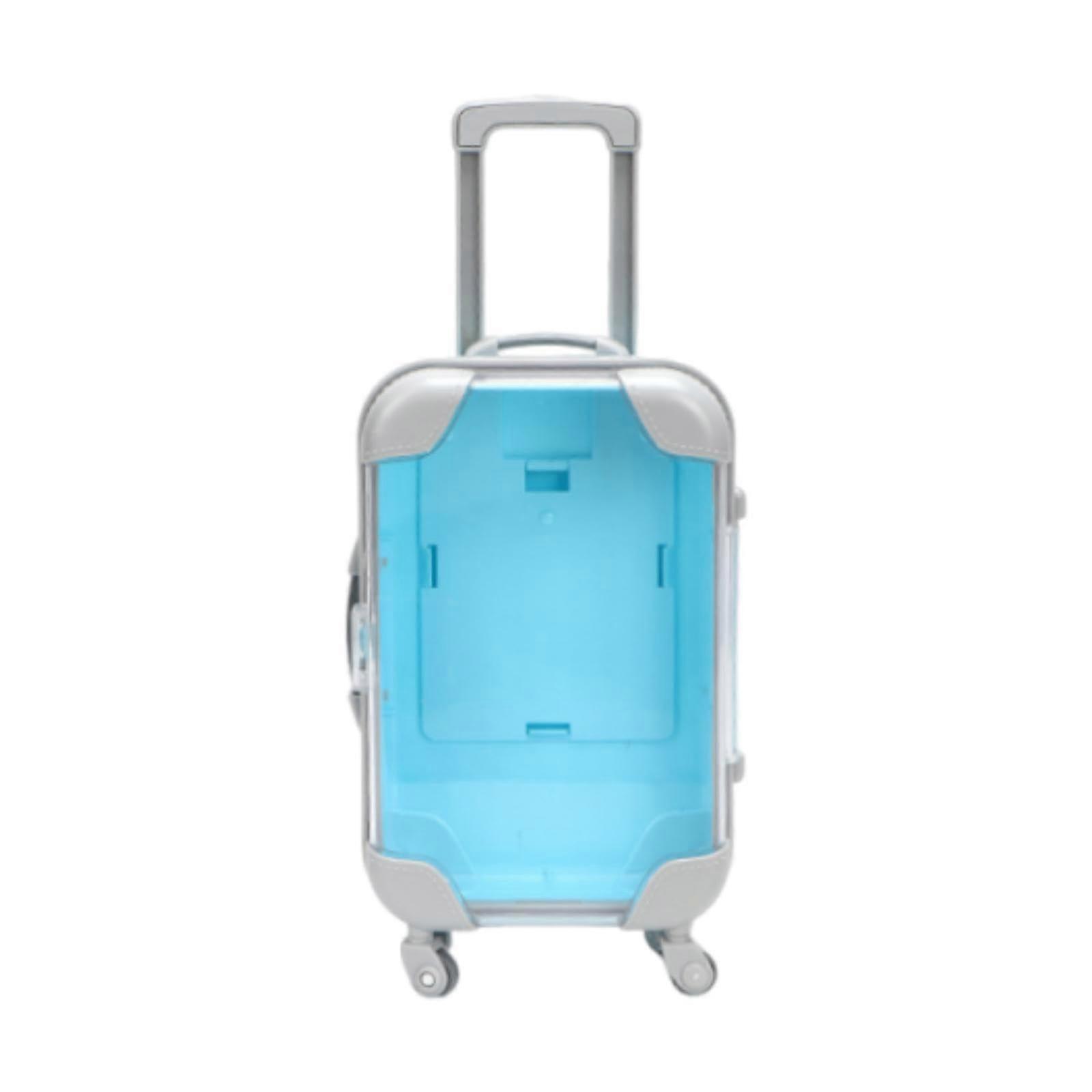 Mini Doll Suitcase with Extendable Handle and Rolling Wheels, Blue Toy Storage Box Organizer