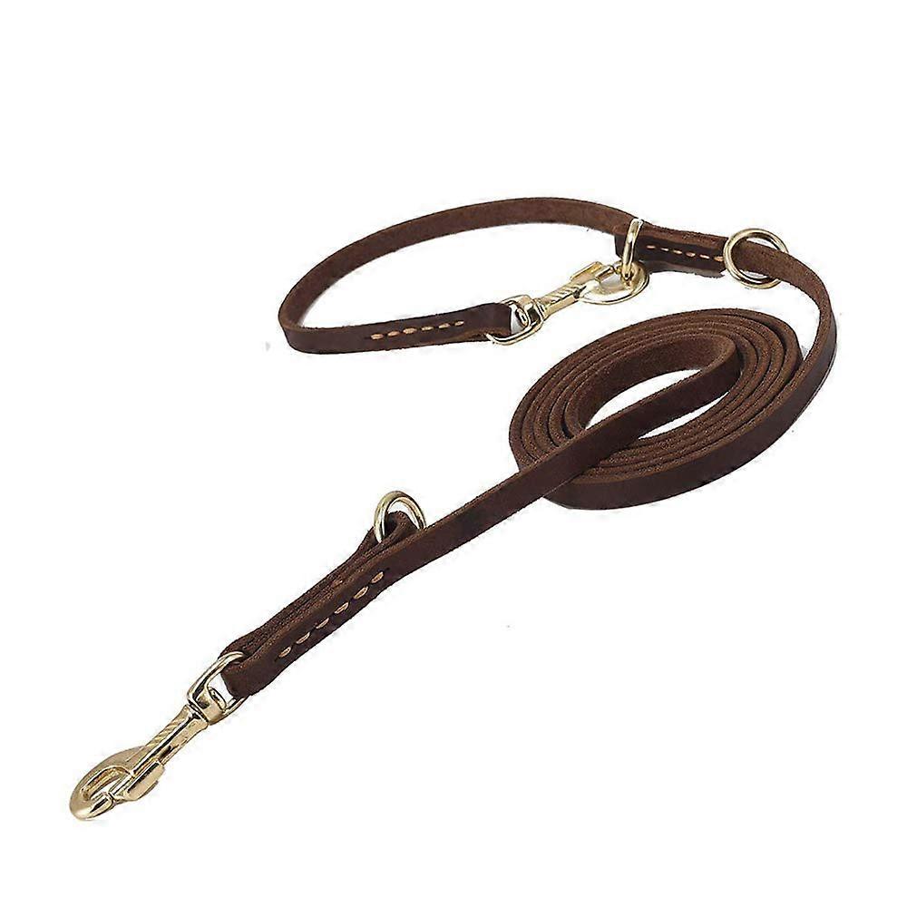 Dog Leather Leash Brown  Leather Adjustable Hands  Lead for Walking 2.3m