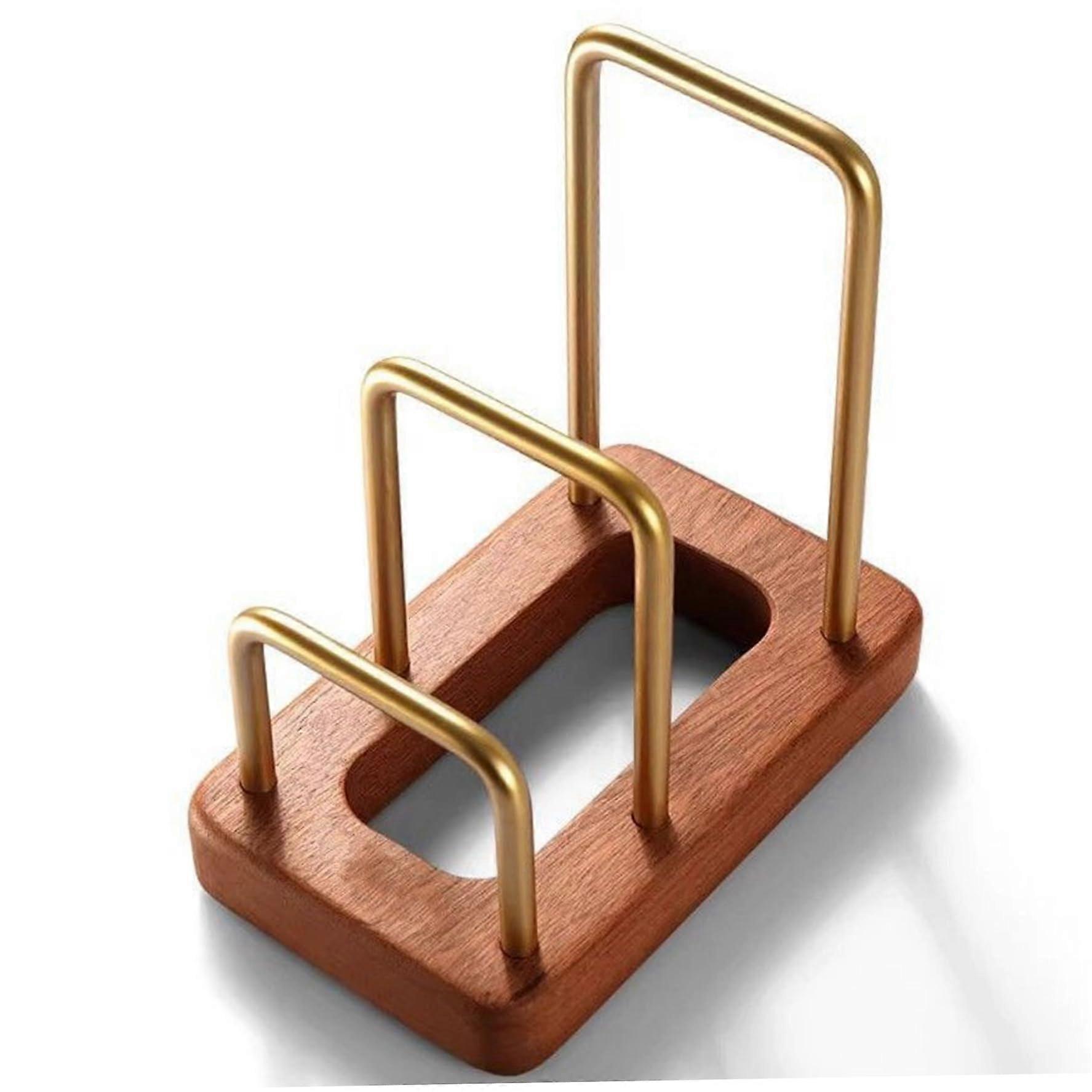 Cutting Board Organizer with Sturdy Wood Base, Rustproof Pot Lid Holder for SpaceSaving Kitchen Storage