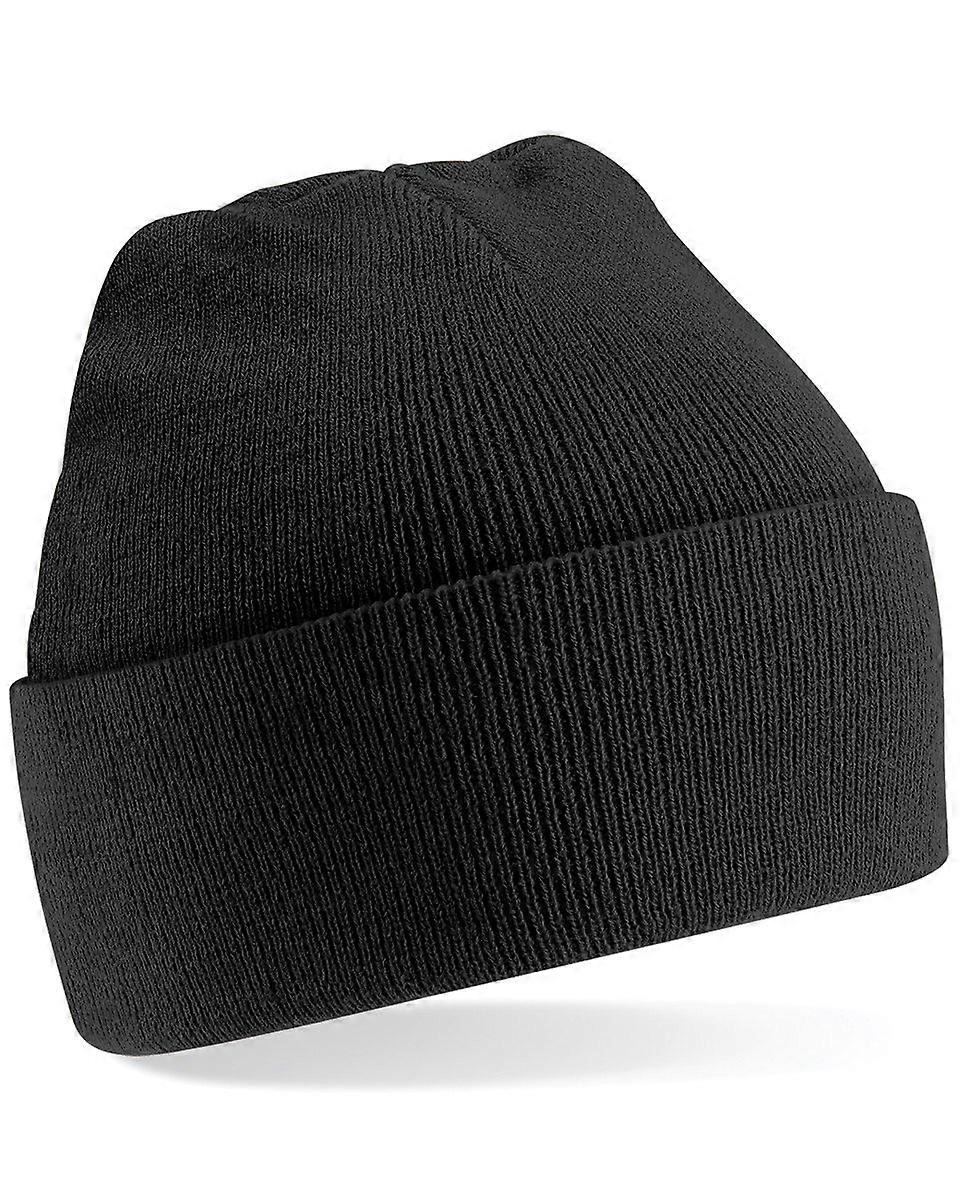 Classic Cuffed Beanie Hat Black  Warm DoubleLayer Knit Winter Hat for Unisex