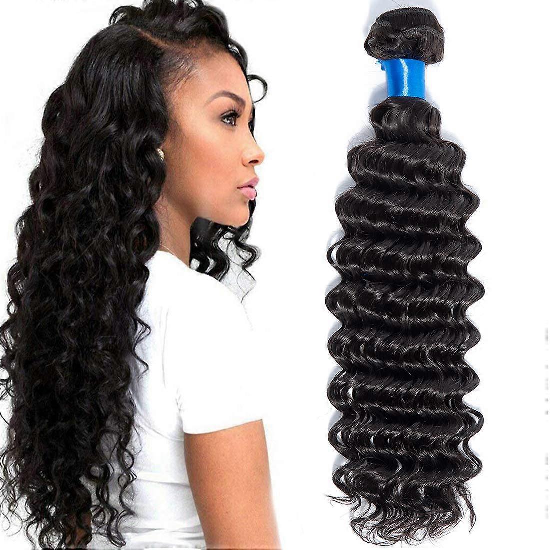 Peruvian Deep Wave Virgin Human Hair Bundle 20 Inch 100% Unprocessed Natural Black Extensions