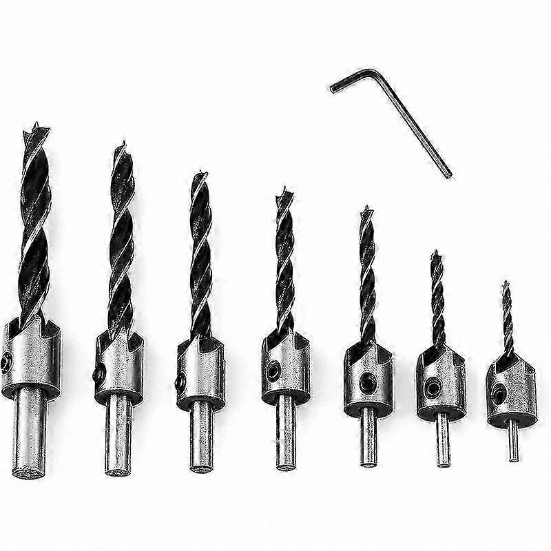 7-Pack HSS Countersink Wood Drill Bits Set with Depth Stop (3-10mm)