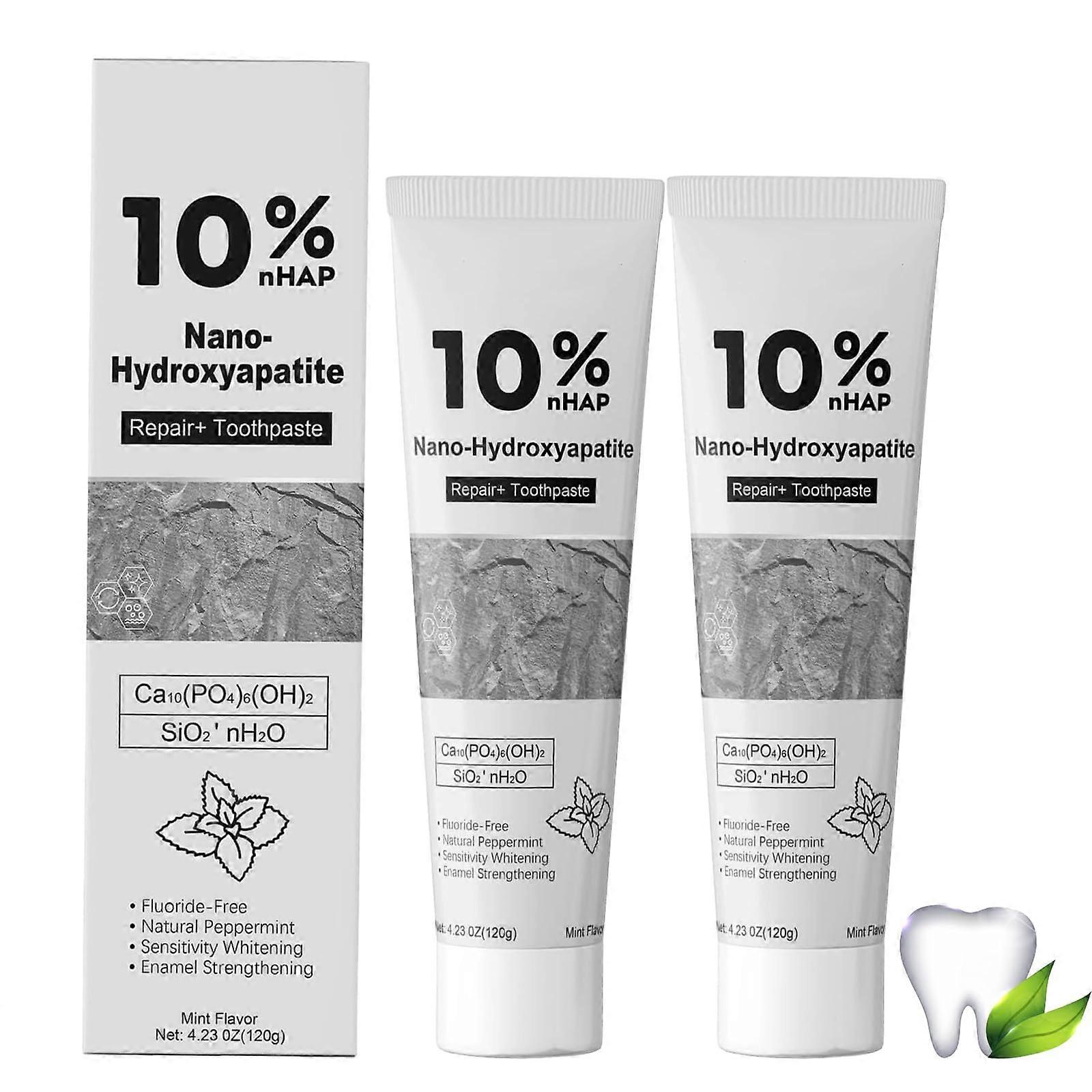 Hydroxyapatite Toothpaste 10% Fluoride  Enamel  for Sensitive Teeth Light Mint 4.23oz 2pcs