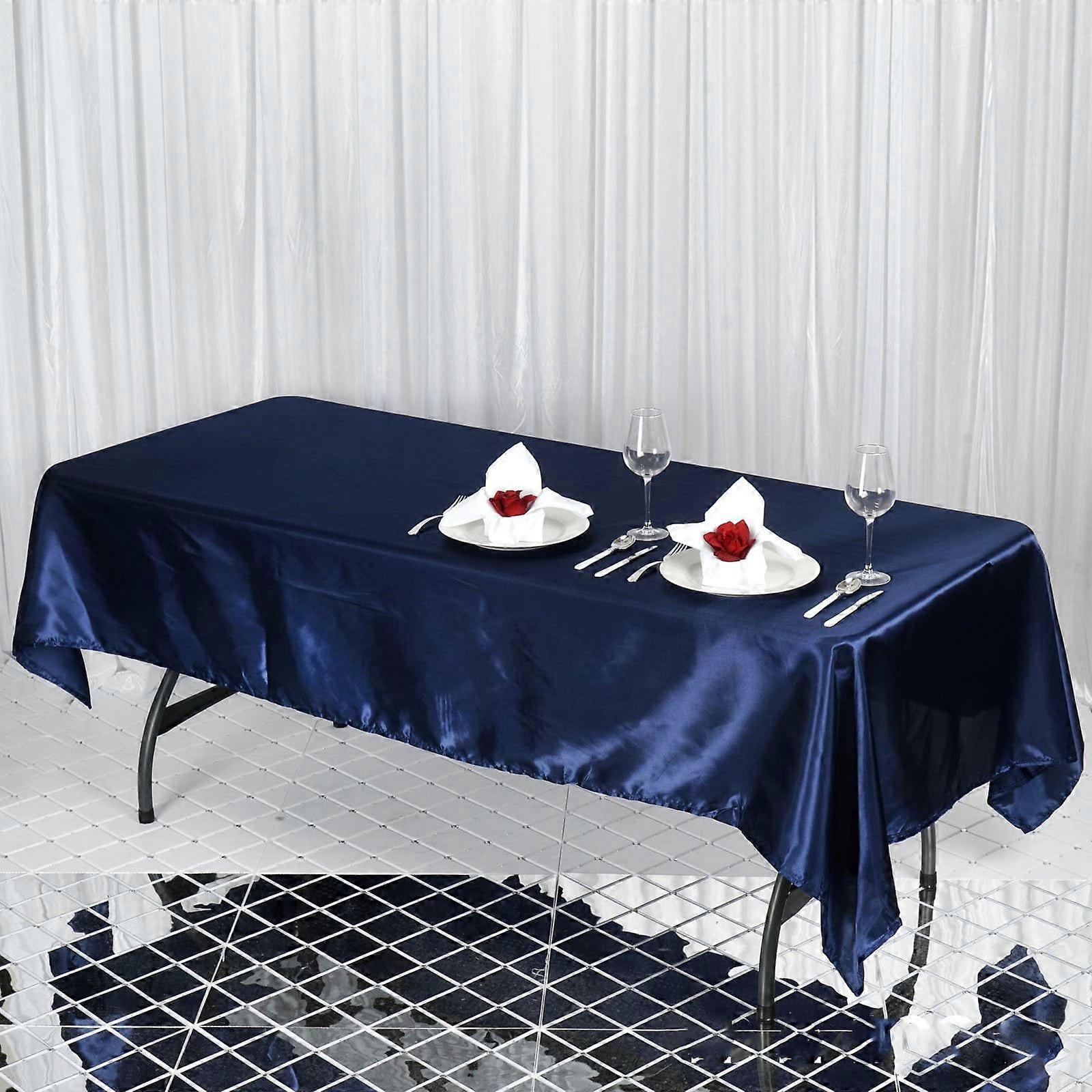 60" x 102" Satin Rectangular Tablecloth Navy Blue Table Linen