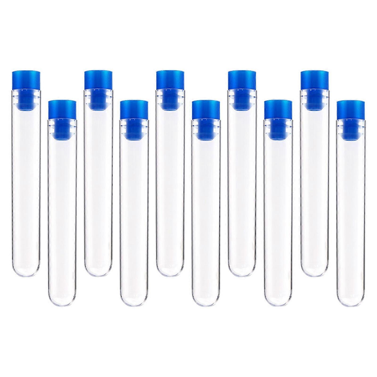 Plastic Test Tubes Test Tubes for Storage Use 50Pcs with Blue Caps