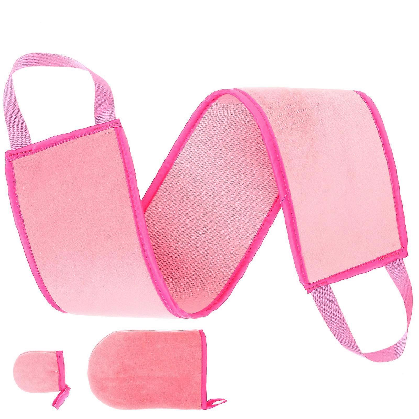 Self Tanning Mitt Back Applicator for 2Sets Pink Flocking Material Gloves