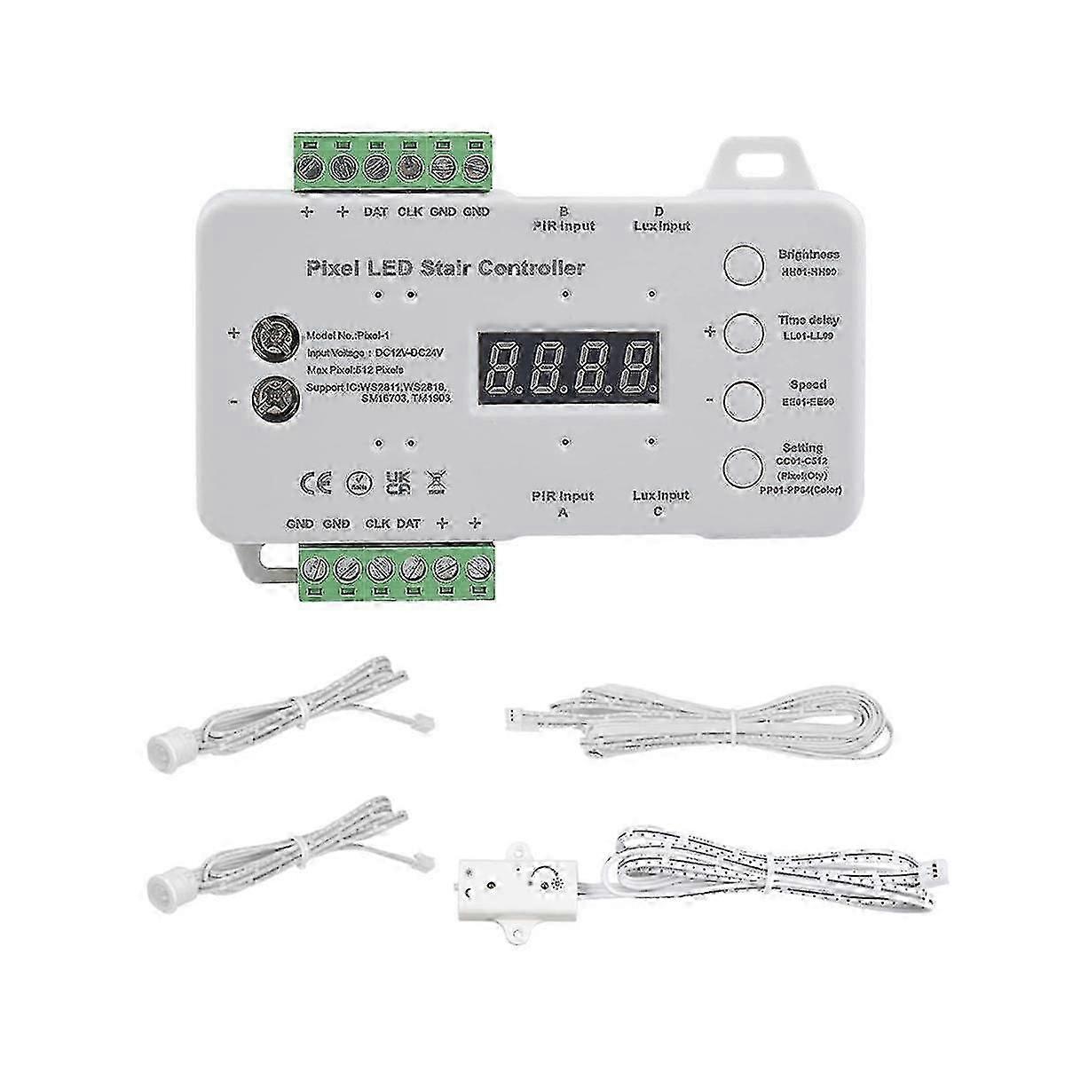 Bevægelsessensor LED trappepixellyscontroller RGB LED-controller med dagslyssensor trappebelysningscontroller SH