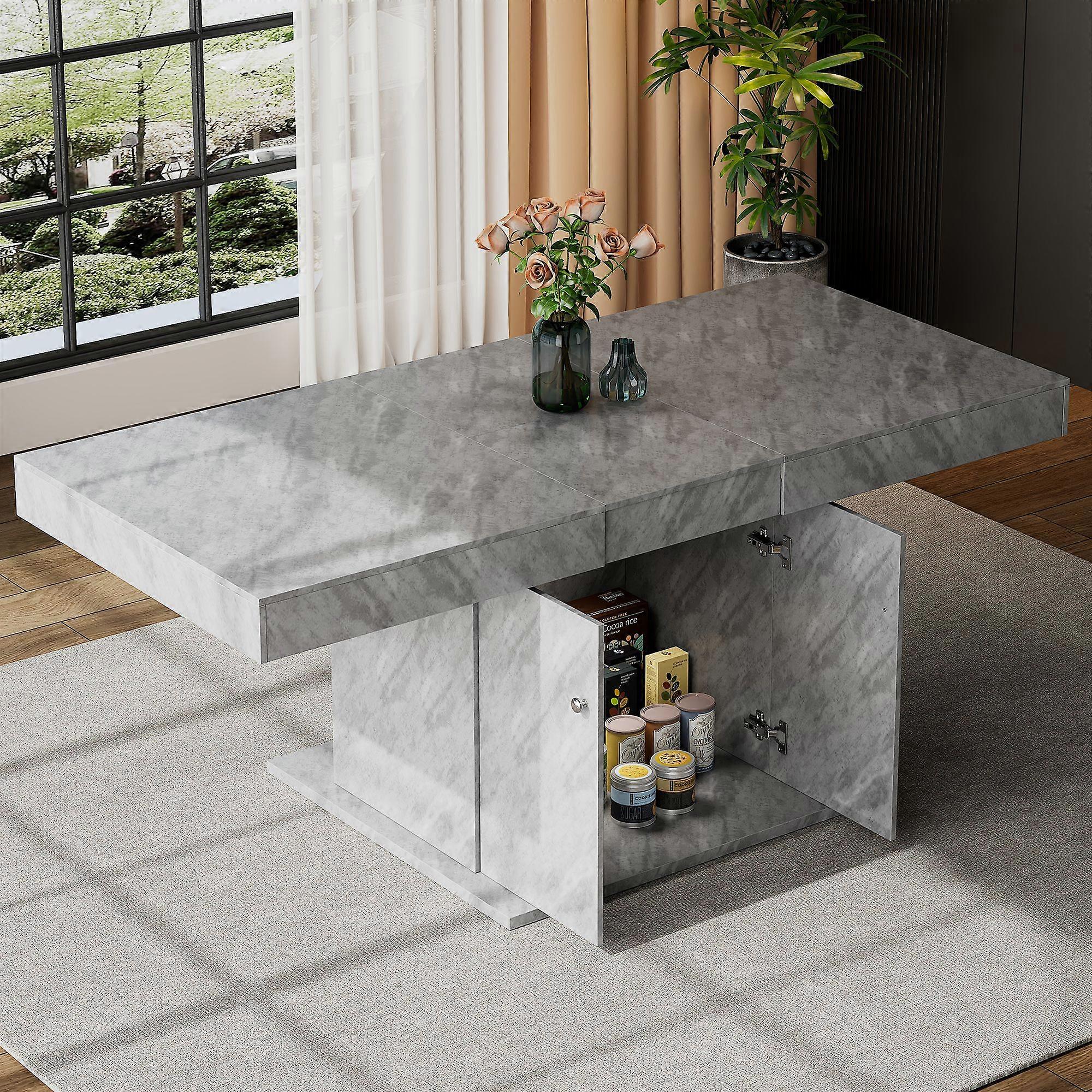 L140/180*W80*H76cm, Dining Table with Storage, Coffee Leisure Table, Extendable Dining Table, Rectangular Dining Table, Space-saving multifunctional..