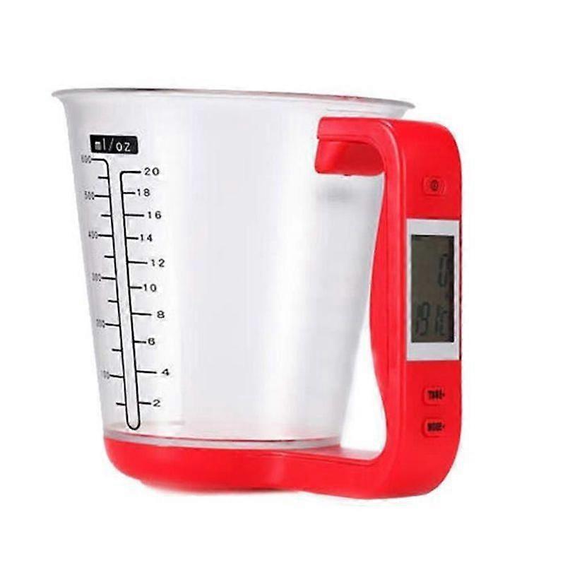 600ml Digital Measuring Jug - Electronic Scale - Thermometer with LCD Display - For Kitchen Red
