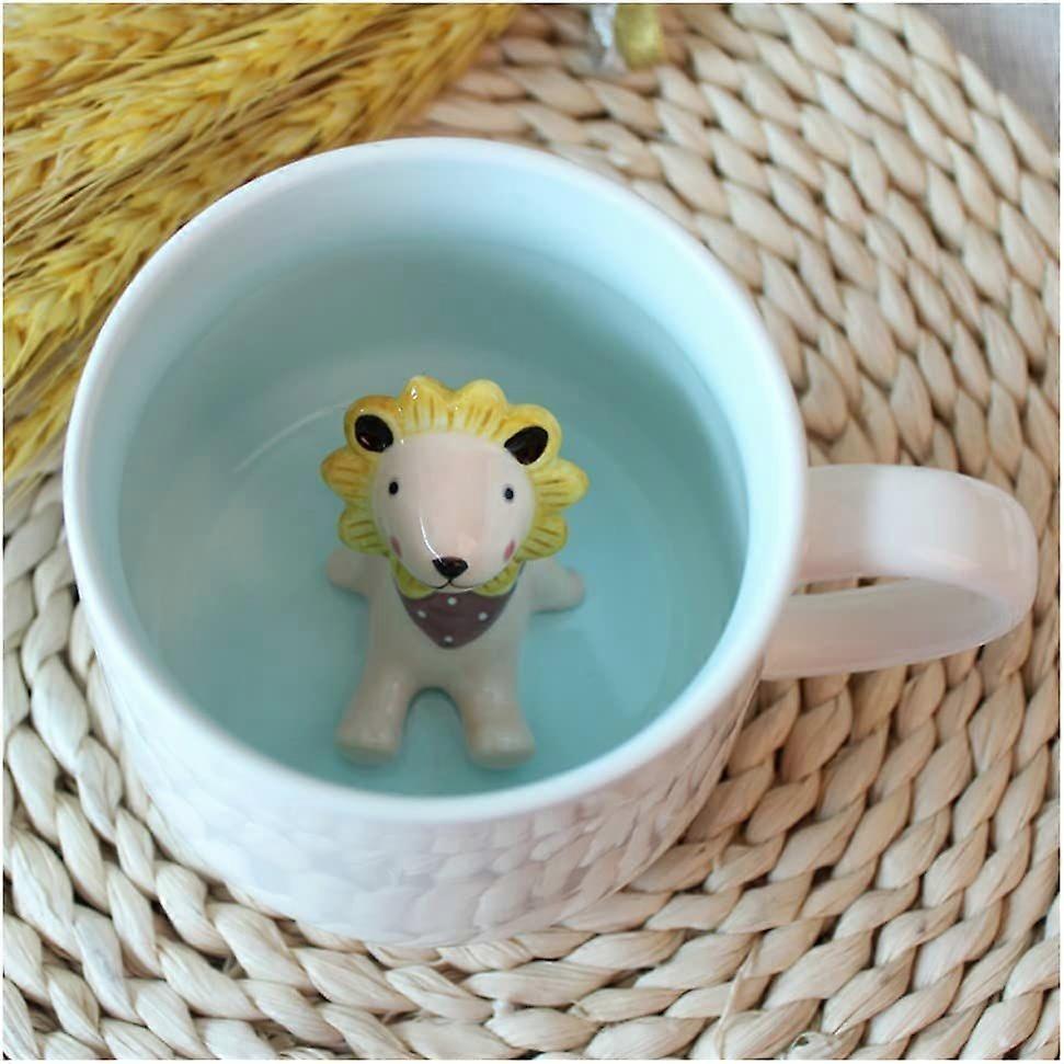 3D Kaffeetasse Tier Innen 12 oz mit Löwe, niedliche Cartoon handgemachte Figur Home Keramik Tassen Morgen Tassen